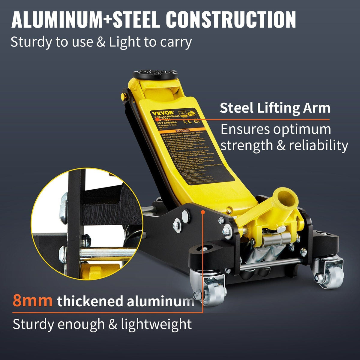 Floor Jack, 2.5 Ton Low Profile Floor Jack, Aluminum and Steel Racing Floor Jack with Dual Pistons Quick Lift Pump, Floor Jack Lifting Range 3-3/4"-18-7/10"