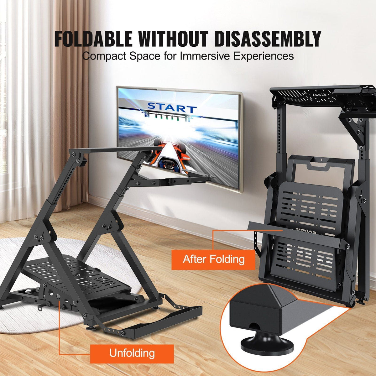 Foldable Racing Steering Wheel Stand, Height Adjustable Universal Base Compatible with Logitech & Thrustmaster Racing Wheel and Pedal, Movable Wheels Heavy-duty Frame Standard GT/Formula Seating