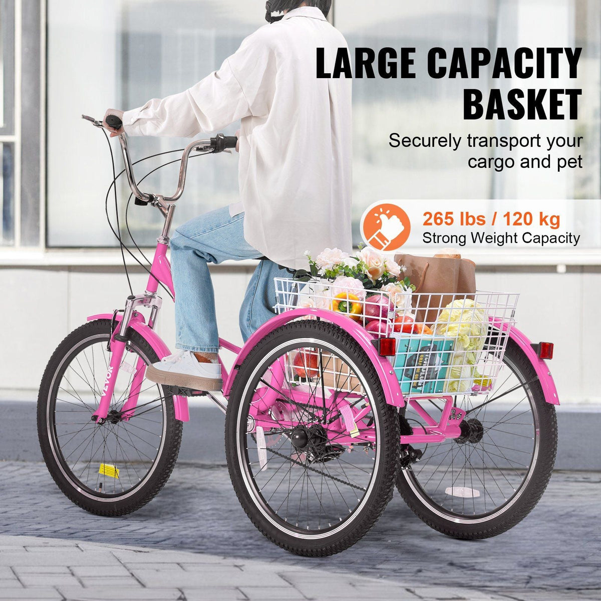 Folding Adult Tricycle, 24-Inch 7-Speed Adult Folding Trikes, Carbon Steel 3 Wheel Cruiser Bike with Basket & Adjustable Seat, Shopping Picnic Foldable Tricycles for Women, Men, Seniors (Pink)