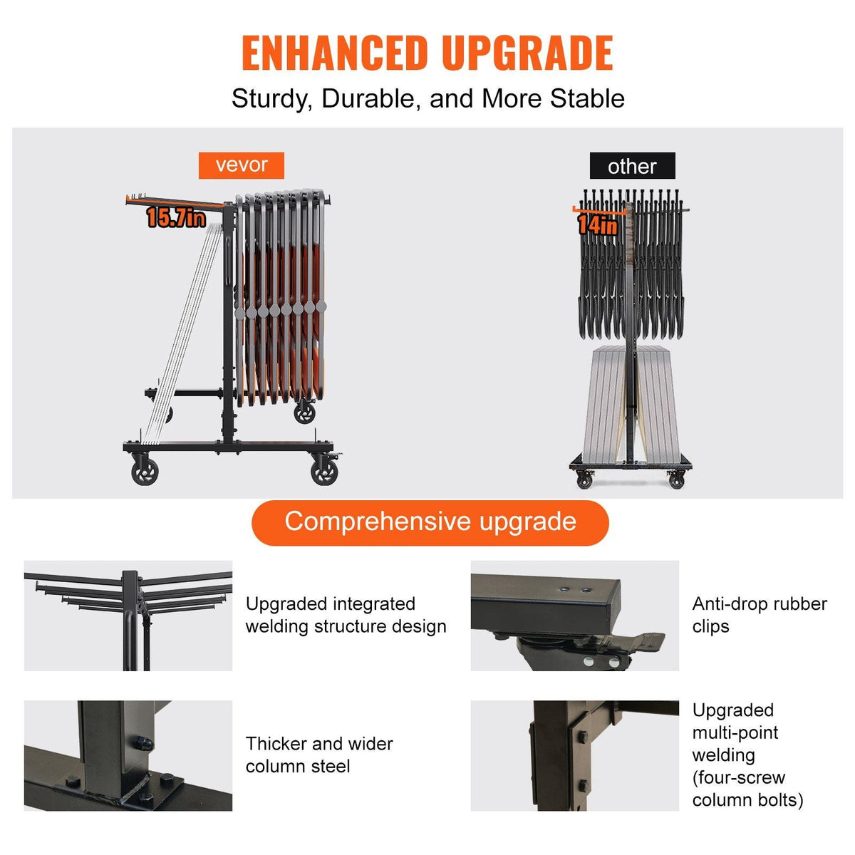 Folding Chair Cart, Single Layer Mobile Stackable Chair Dolly, Storage Rack Trolley with 265 Lbs Capacity to Store 42 Chairs, Heavy Duty Iron Chairs Holder with 4 Casters, 2 Elastic Cords, Cover