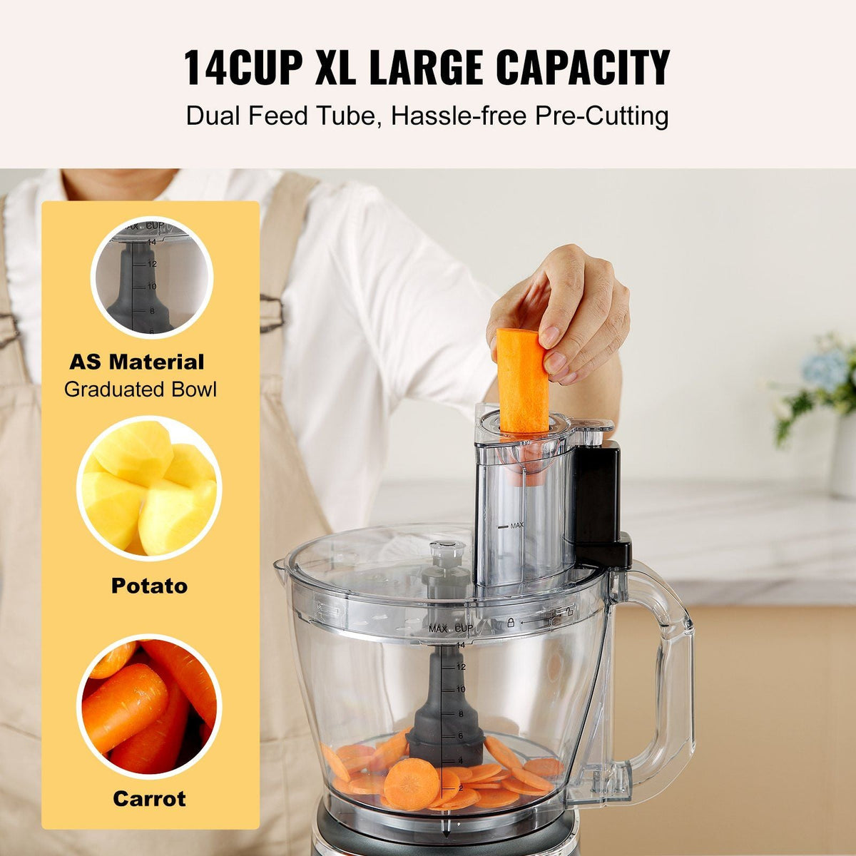 Food Processor, 14-Cup Vegetable Chopper for Chopping, Mixing, Slicing, and Kneading Dough, 600 Watts Stainless Steel Blade Professional Electric Food Chopper, Easy Assembly & Clean, Black