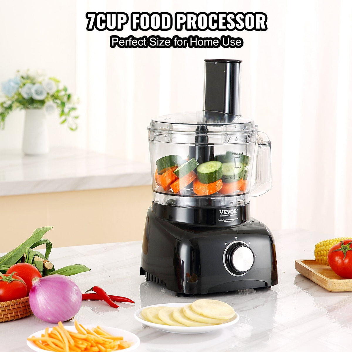 Food Processor, 7-Cup Vegetable Chopper for Chopping, Mixing, Slicing, and Kneading Dough, 350 Watts Stainless Steel Blade Professional Electric Food Chopper, Easy Assembly & Clean, Black