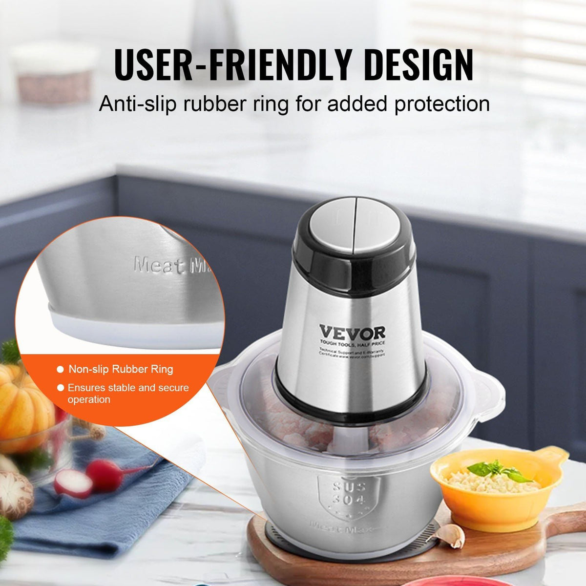 Food Processor, Electric Meat Grinder with 4-Wing Stainless Steel Blades, 400W Electric Food Chopper, 8 Cup Stainless Steel Bowl, 2 Speeds Food Grinder for Baby Food, Meat, Onion, Vegetables