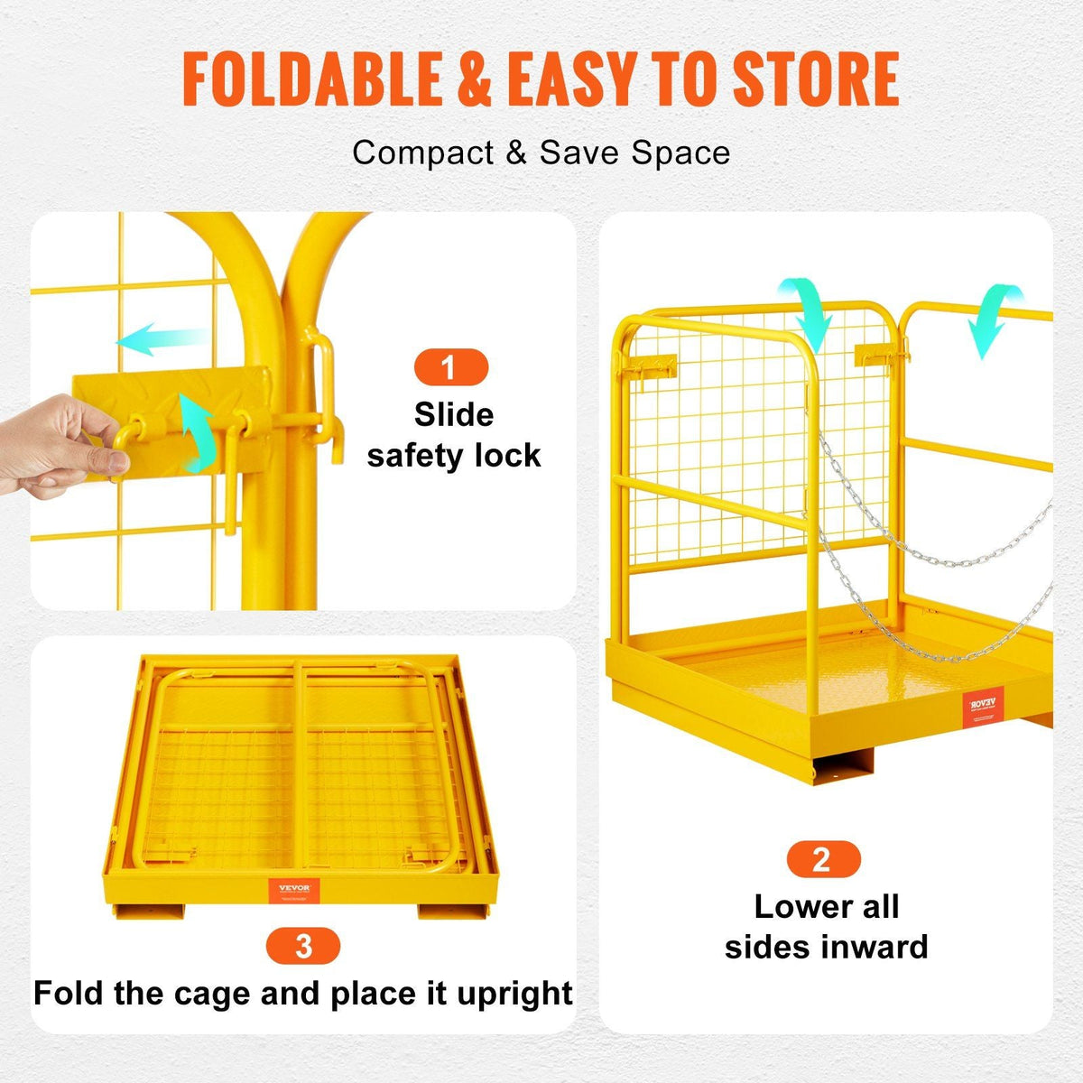 Forklift Safety Cage Work Platform 36X36in 1200lbs Foldable for Aerial Job