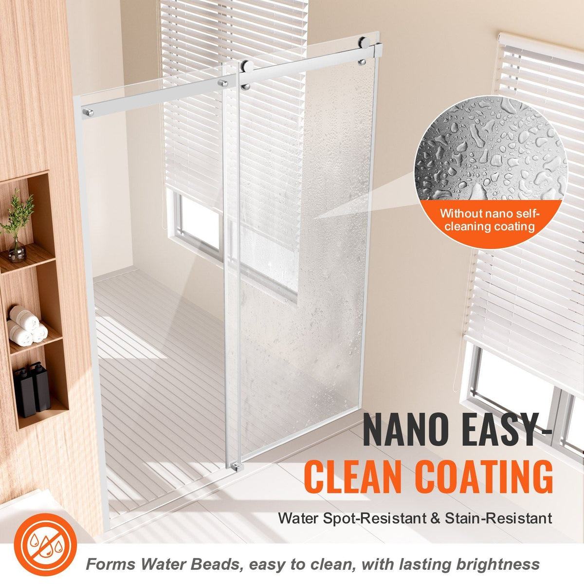 Frameless Shower Door 58-59" x 75" SGCC Tempered Glass 5/16" Chrome