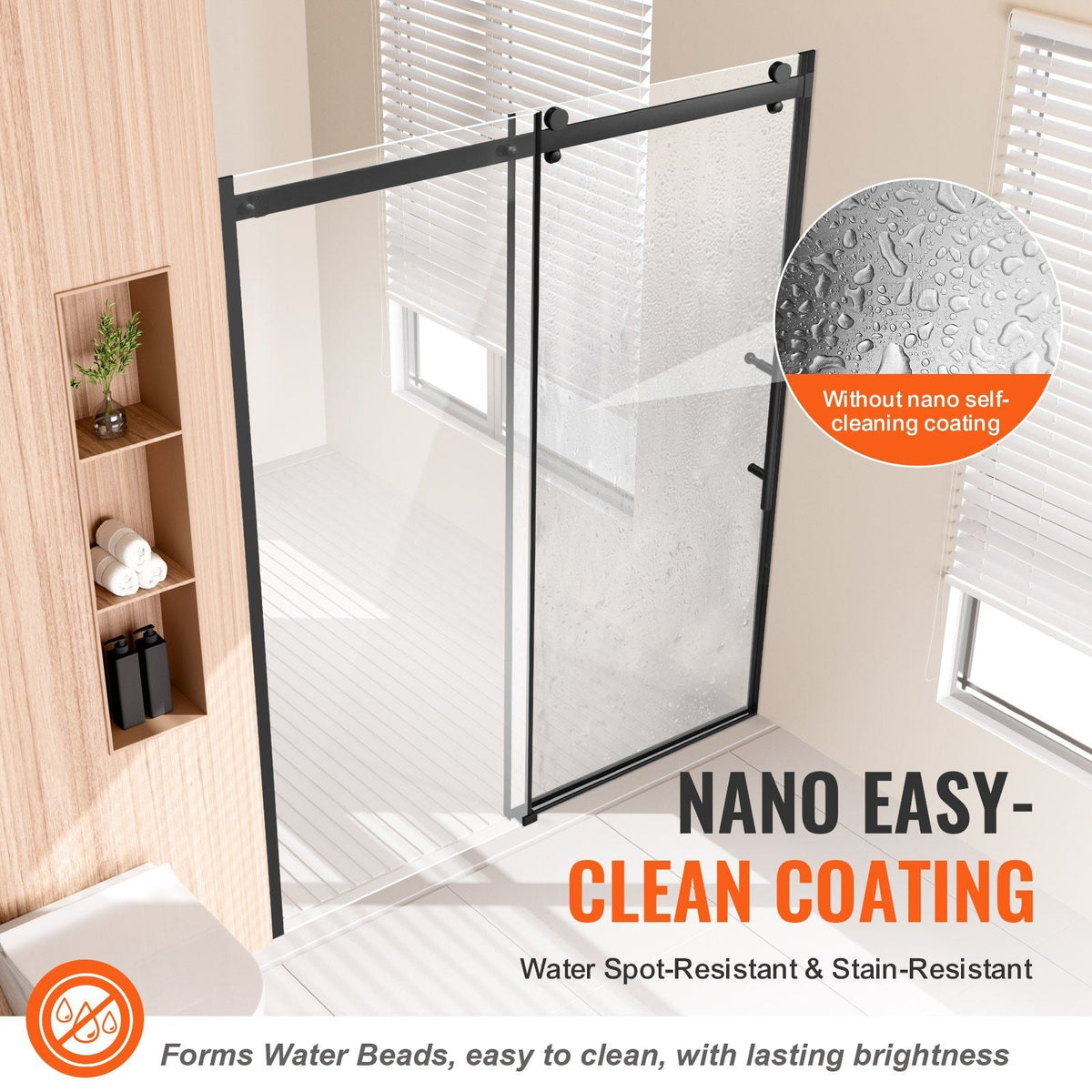 Frameless Shower Door 58-59" x 75" Tempered Glass 5/16" Matte Black