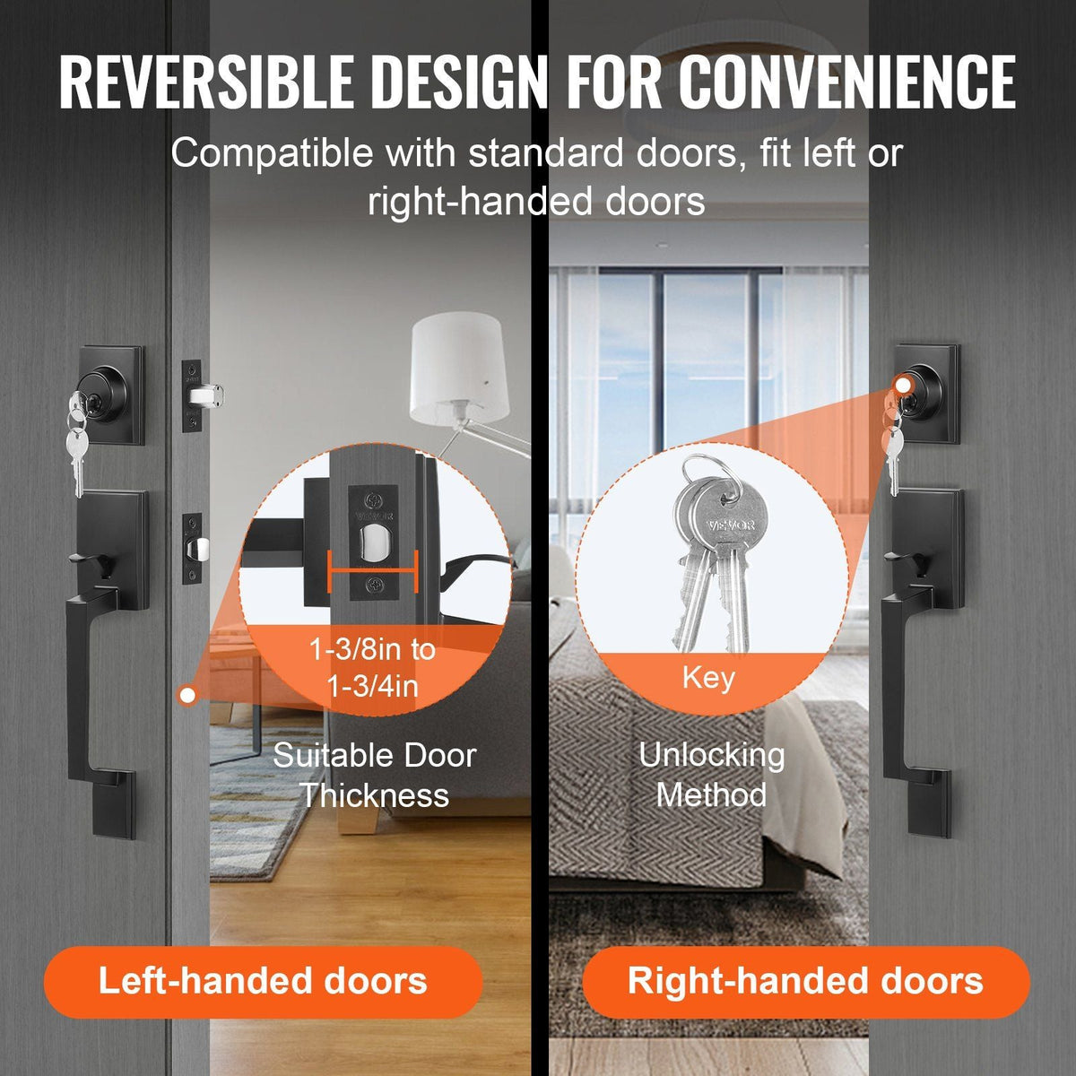 Front Door Handle and Deadbolt Set, Matte Black Square Handle Set with Lever Door Handle, Single Cylinder Entry Door Handle with Reversible for Right and Left Handed Entrance and Front Door