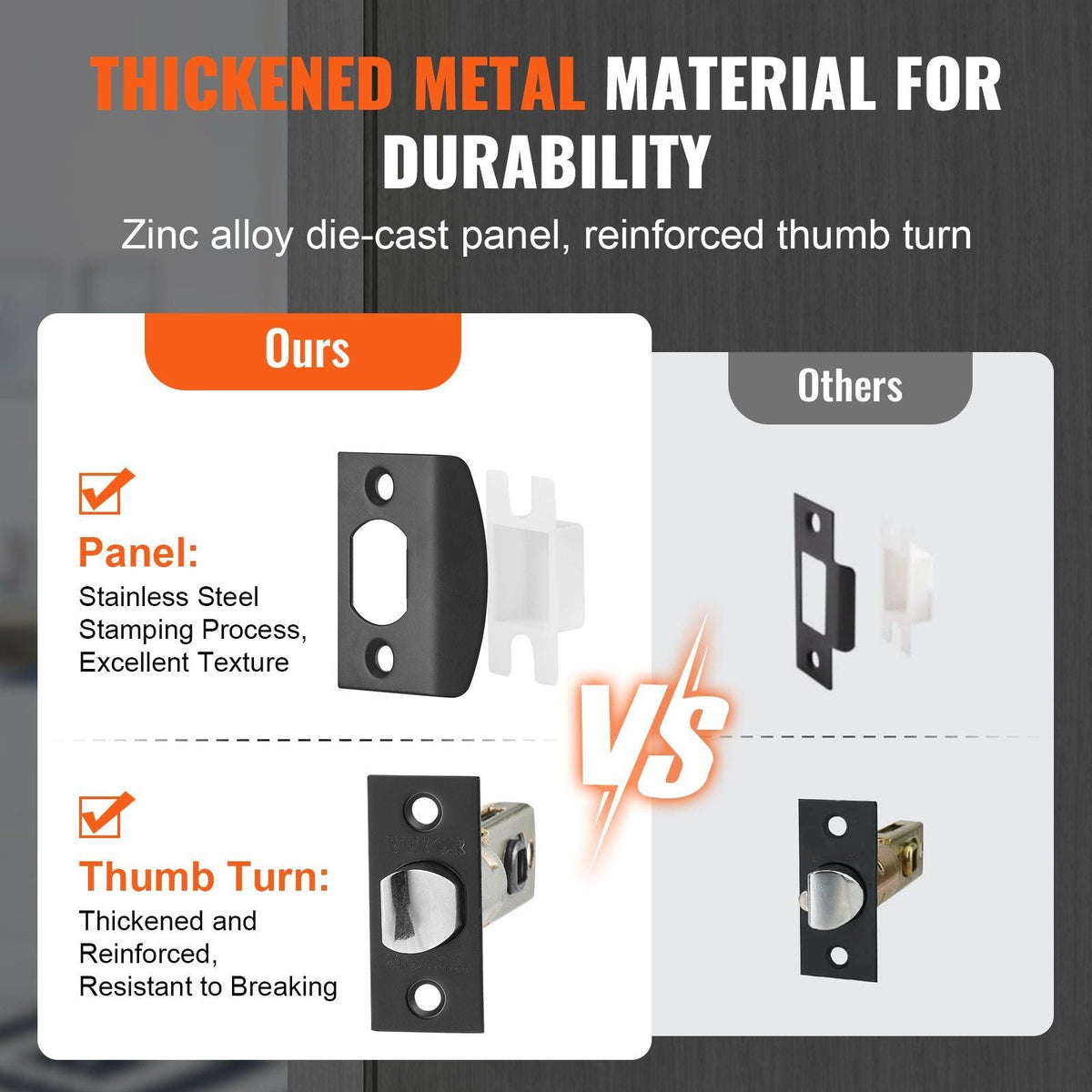 Front Door Handle, Matte Black Square Handle Set with Lever Door Handle No Lock, Adjustable Hole Space, Entry Door Handle with Reversible for Right and Left Handed Entrance and Front Door