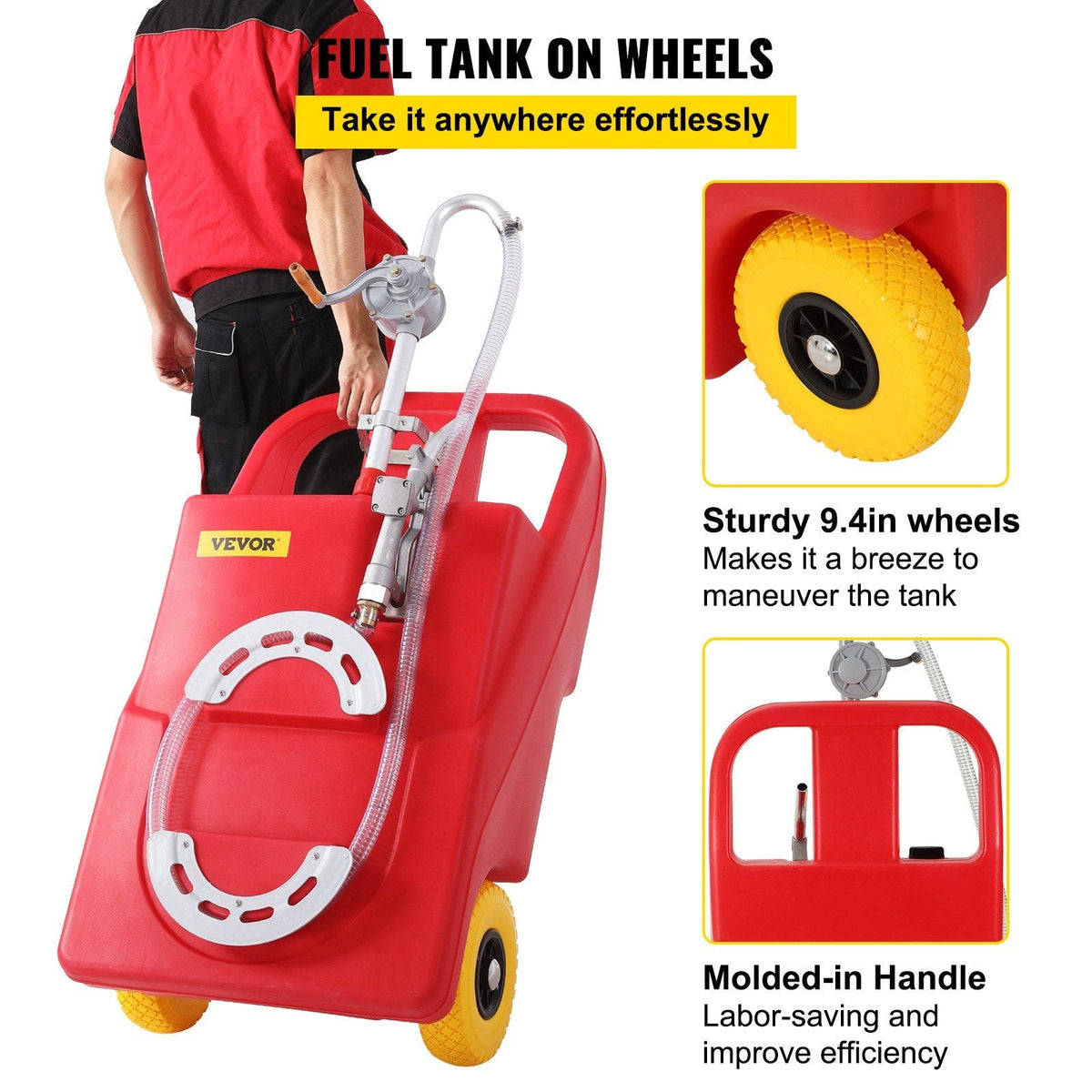 Fuel Caddy, 25 Gallon, Portable Fuel Storage Tank On-Wheels, with Manuel Transfer Pump, Gasoline Diesel Fuel Container for Cars, Lawn Mowers, ATVs, Boats, More, Red
