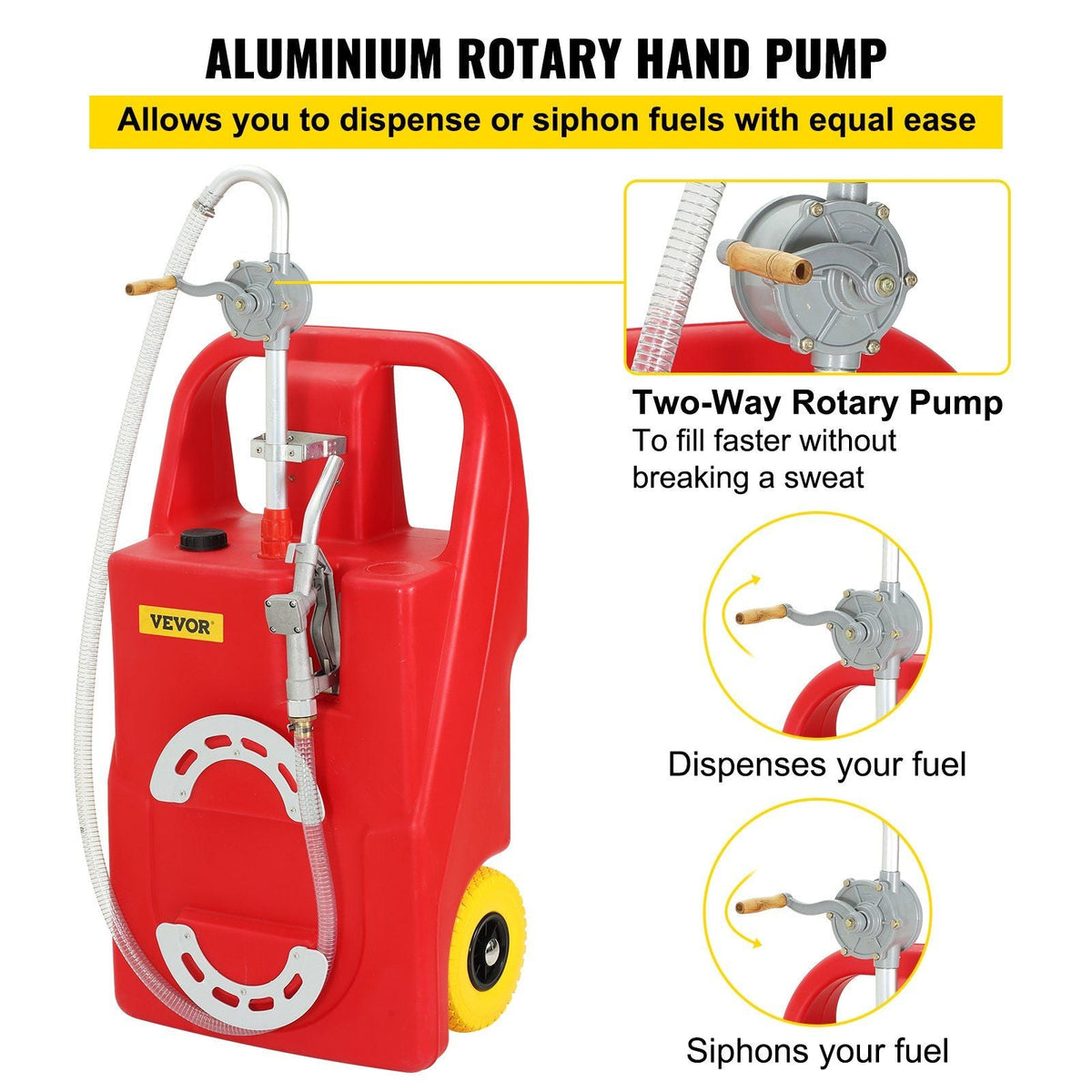 Fuel Caddy, 25 Gallon, Portable Fuel Storage Tank On-Wheels, with Manuel Transfer Pump, Gasoline Diesel Fuel Container for Cars, Lawn Mowers, ATVs, Boats, More, Red
