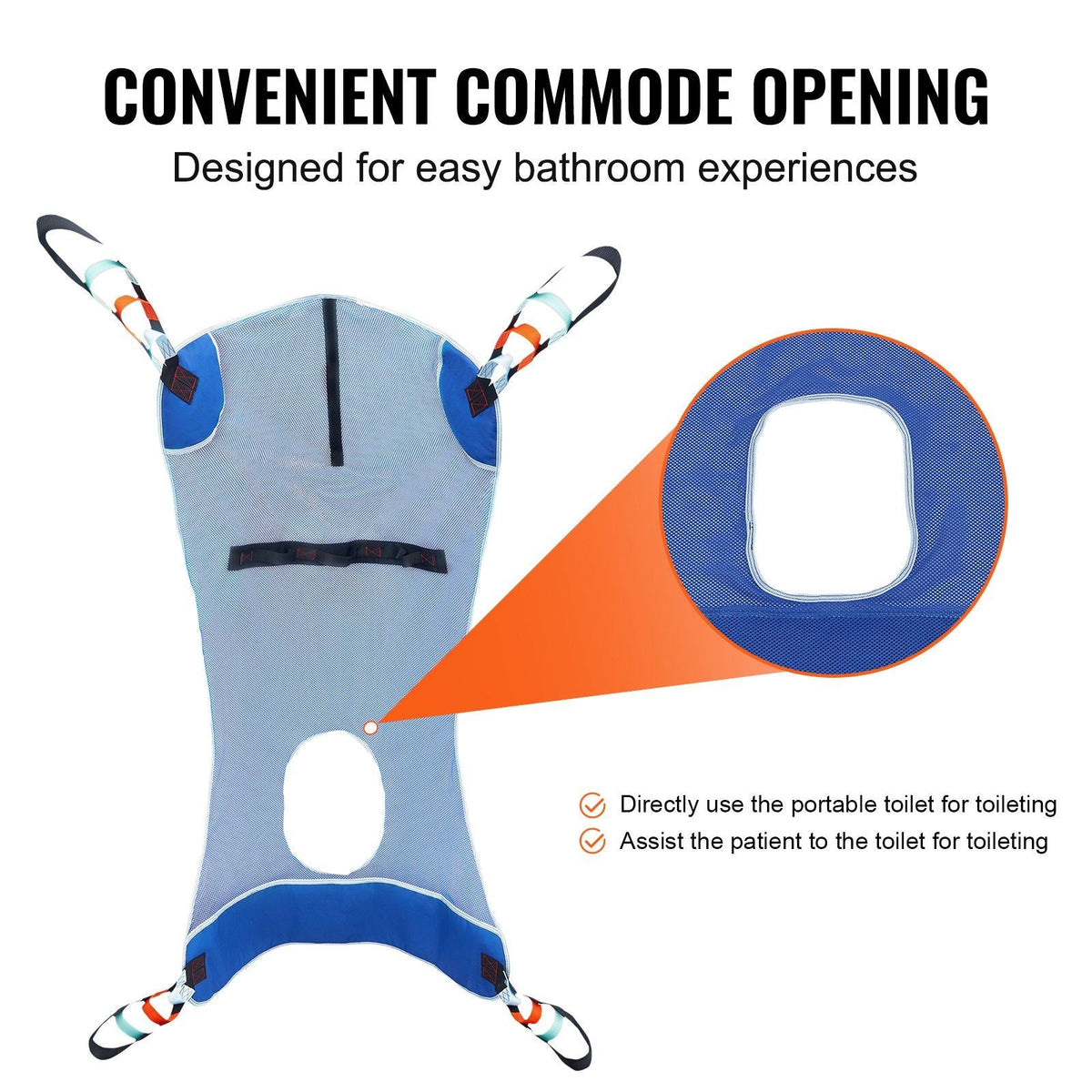 Full Body Patient Lift Sling with Commode Opening Medical Aid Sling L-Size,147 x 105cm, 600LBS