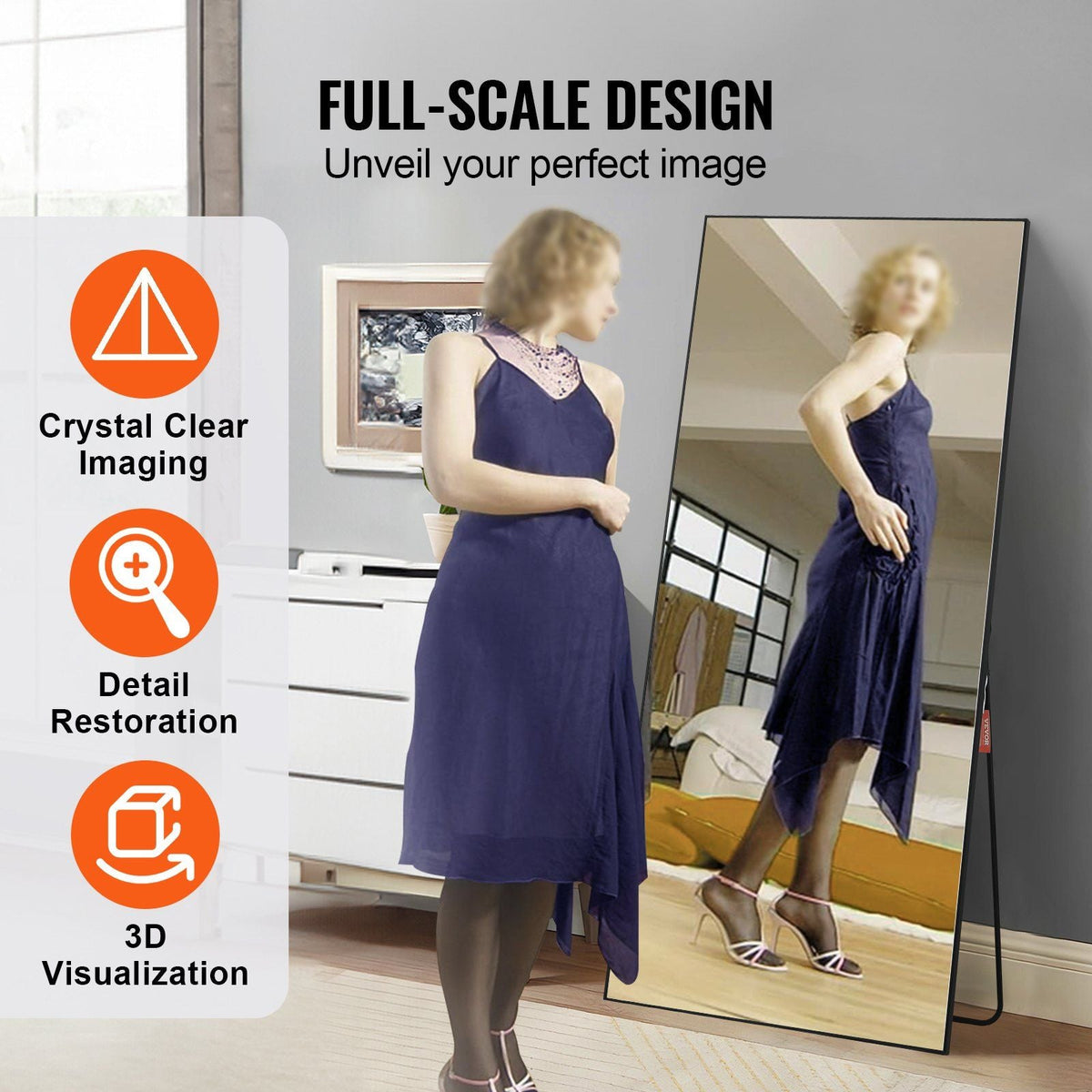 Full Length Mirror, 71'' x 31'', Extra Large Standing Hanging or Leaning Rectangle Floor Tempered Mirror with Stand Aluminum Alloy Frame, Full Body Dressing Mirror for Living Room Bedroom, Black