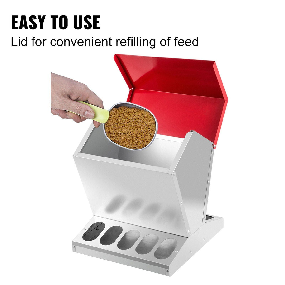Galvanized Poultry Feeder 25lbs Capacity Chicken Feeder No Waste 22lbs Chicken Feeder with Lid 11.75x11.75x15.75in Chicken Feeder and Water for 10 Chickens Automatic Poultry Feeder Outdoor
