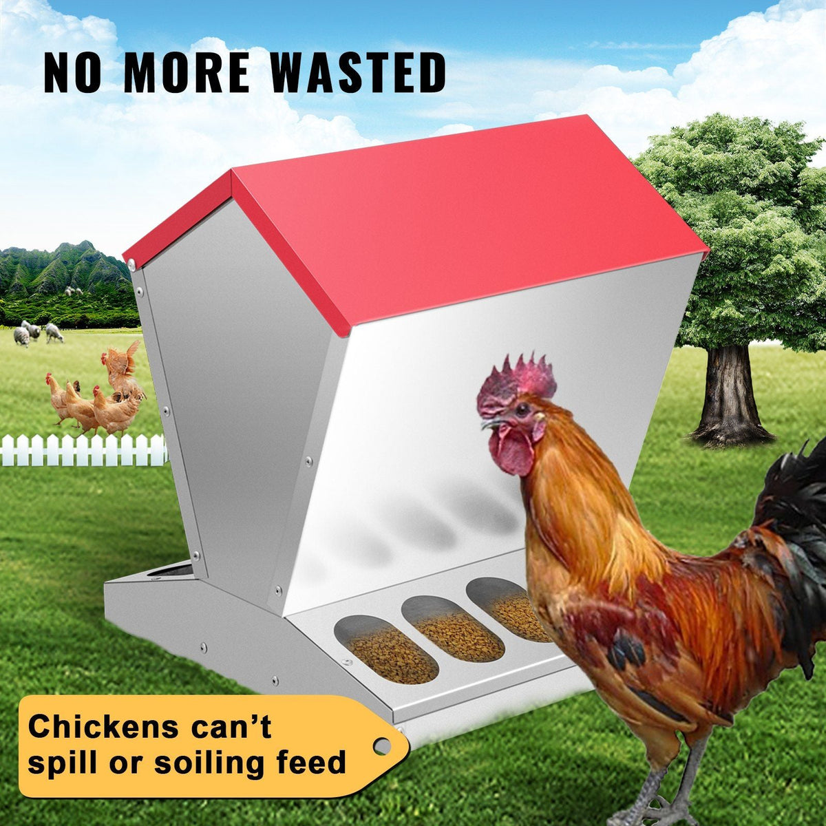 Galvanized Poultry Feeder 25lbs Capacity Chicken Feeder No Waste 22lbs Chicken Feeder with Lid 11.75x11.75x15.75in Chicken Feeder and Water for 10 Chickens Automatic Poultry Feeder Outdoor