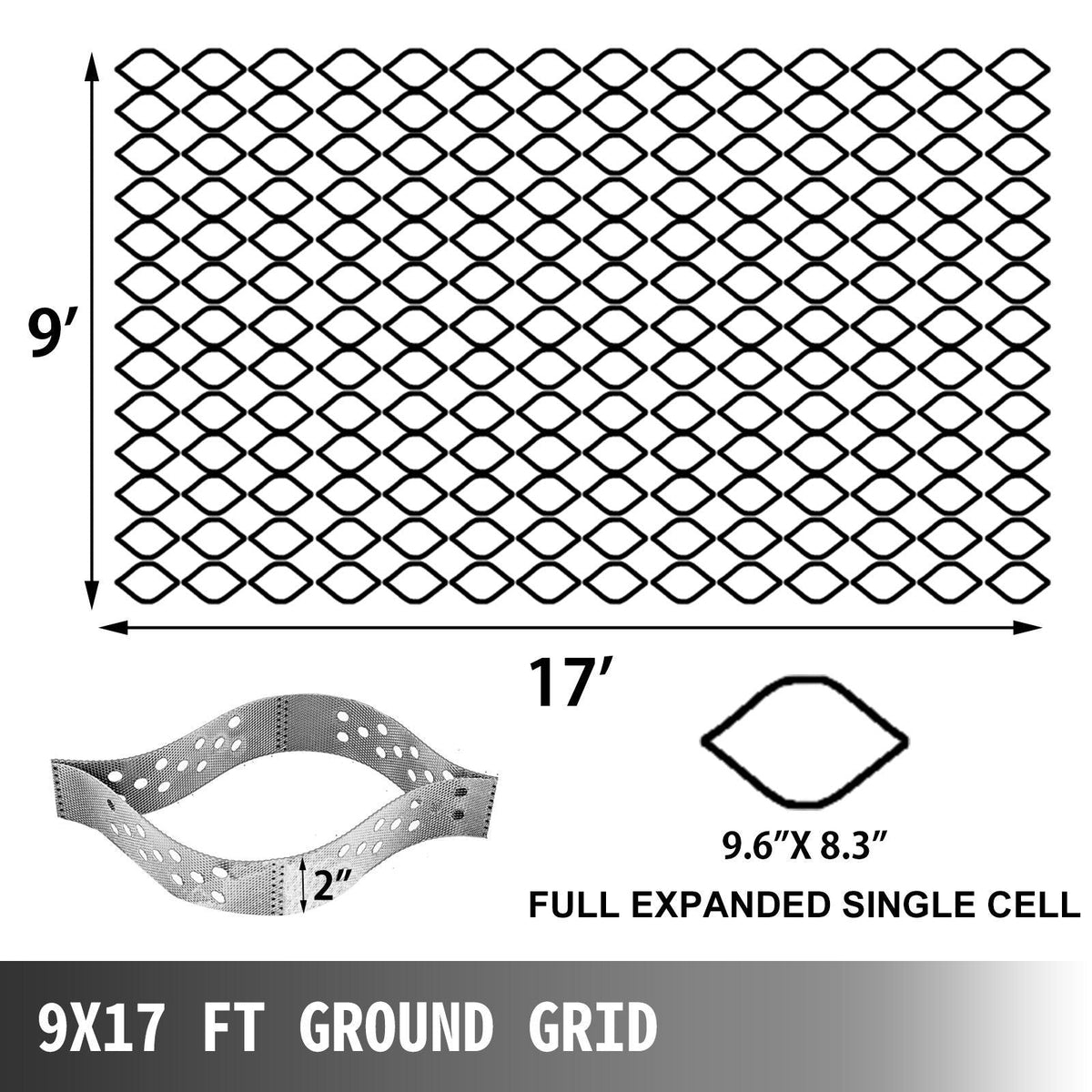 Geo Grid Ground Grid 9x17 ft, Geo Cell Grid 2 Inch Thick, Gravel Grid HDPE Material, Ground Stabilization Grid 1885 LBS Per Sq, Tensile Strength Gravel Ground Grid for Slope Driveways, Garden