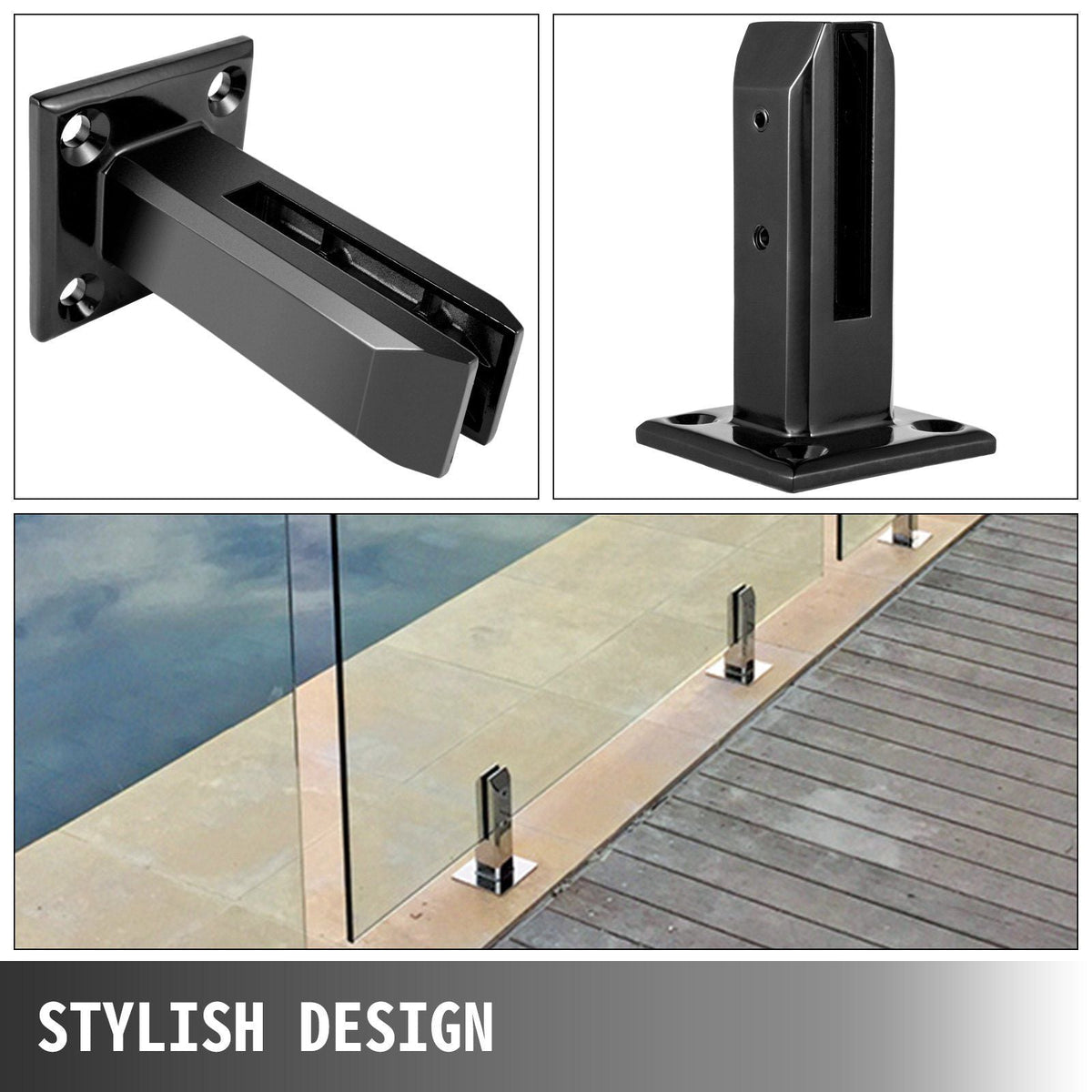 Glass Railing Clamp 10PCS, Glass Railing 3.8x3.8x6.3 inch, Glass Clamp 304 Stainless Steel Black, Glass Railing Spigot Glass Thickness 3/10" to 1/2" Balcony, Garden, Deck Handrail, Stair