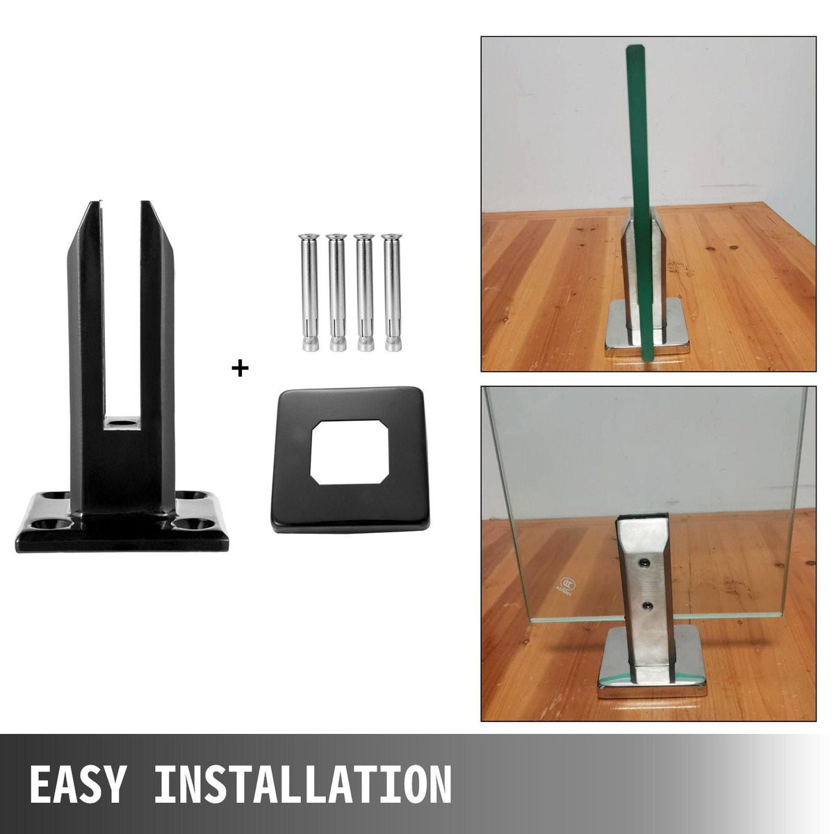 Glass Railing Clamp 10PCS, Glass Railing 3.8x3.8x6.3 inch, Glass Clamp 304 Stainless Steel Black, Glass Railing Spigot Glass Thickness 3/10" to 1/2" Balcony, Garden, Deck Handrail, Stair