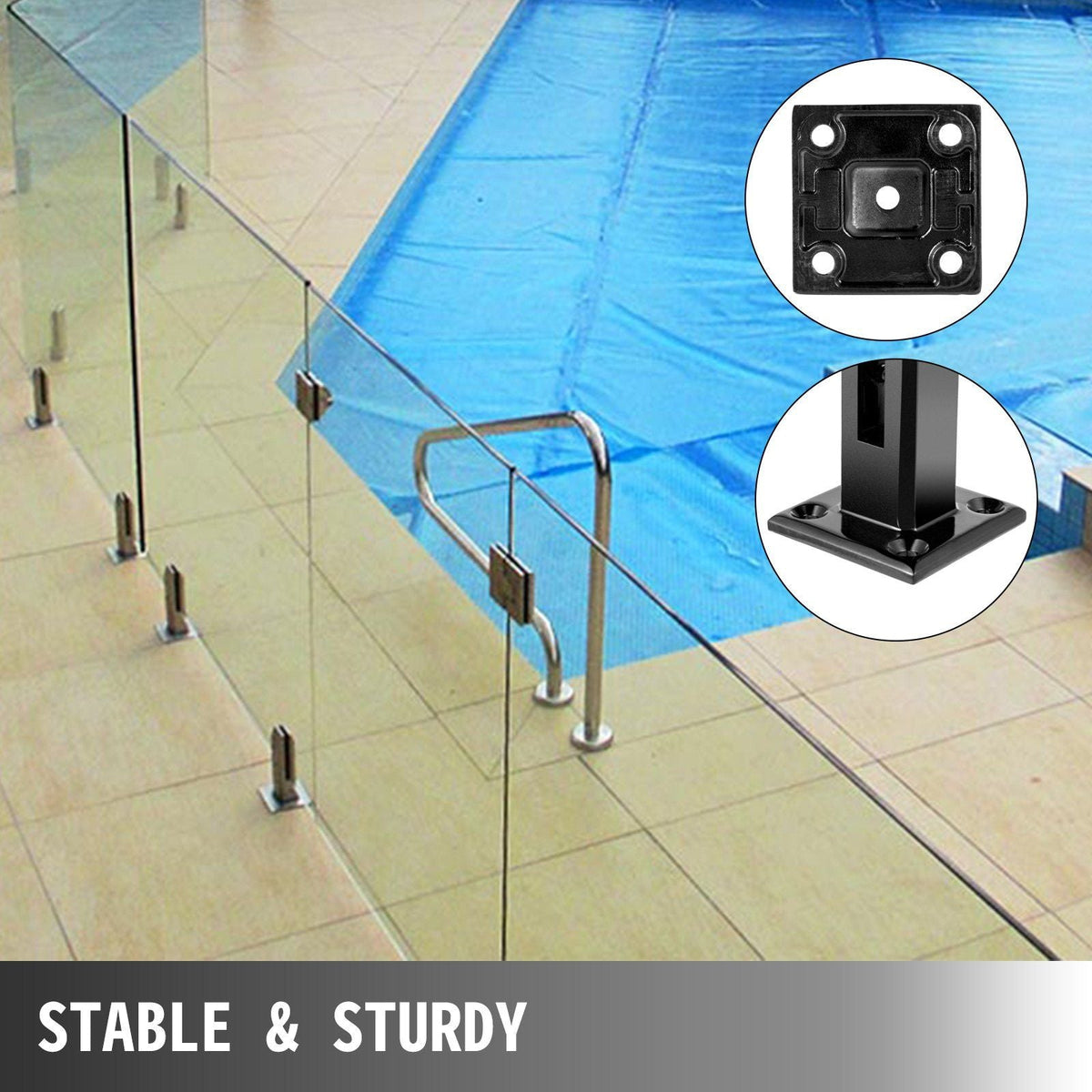 Glass Railing Clamp 10PCS, Glass Railing 3.8x3.8x6.3 inch, Glass Clamp 304 Stainless Steel Black, Glass Railing Spigot Glass Thickness 3/10" to 1/2" Balcony, Garden, Deck Handrail, Stair