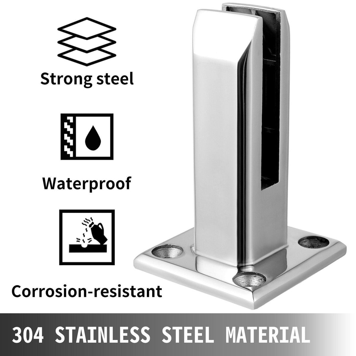 Glass Railing Clamp 10PCS, Glass Railing 3.8x3.8x6.3 inch, Glass Clamp 304 Stainless Steel Silver for Glass Thickness 3/10" (8 mm) to 1/2" (12 mm), Balcony, Garden, Deck Handrail, Stair