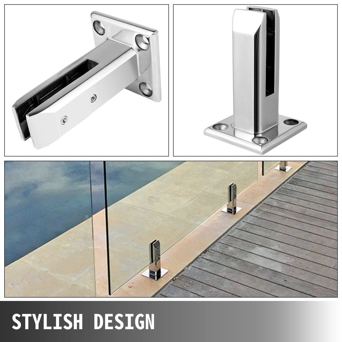 Glass Railing Clamp 10PCS, Glass Railing 3.8x3.8x6.3 inch, Glass Clamp 304 Stainless Steel Silver for Glass Thickness 3/10" (8 mm) to 1/2" (12 mm), Balcony, Garden, Deck Handrail, Stair
