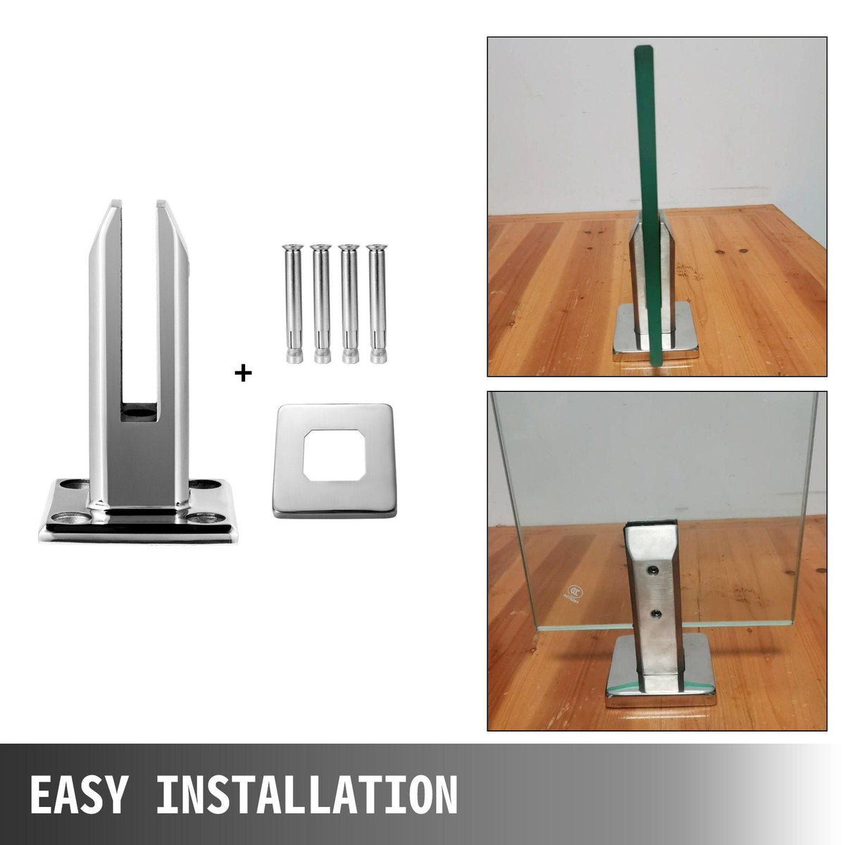Glass Railing Clamp 10PCS, Glass Railing 3.8x3.8x6.3 inch, Glass Clamp 304 Stainless Steel Silver for Glass Thickness 3/10" (8 mm) to 1/2" (12 mm), Balcony, Garden, Deck Handrail, Stair