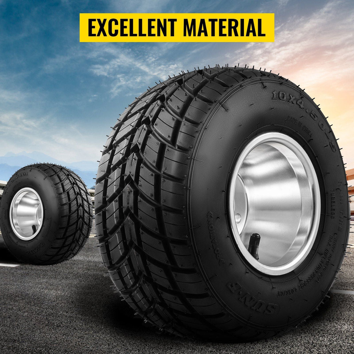 Go Kart Tires and Rims, 2pcs Front Tires Rims, Go Cart Wheels and Tires 10"x 4.50" Front, HUB- Rim Fit Bolt Pattern 58 mm/2.28 inch with 3 Holes for Go Kart, Drift Trike, Buggy