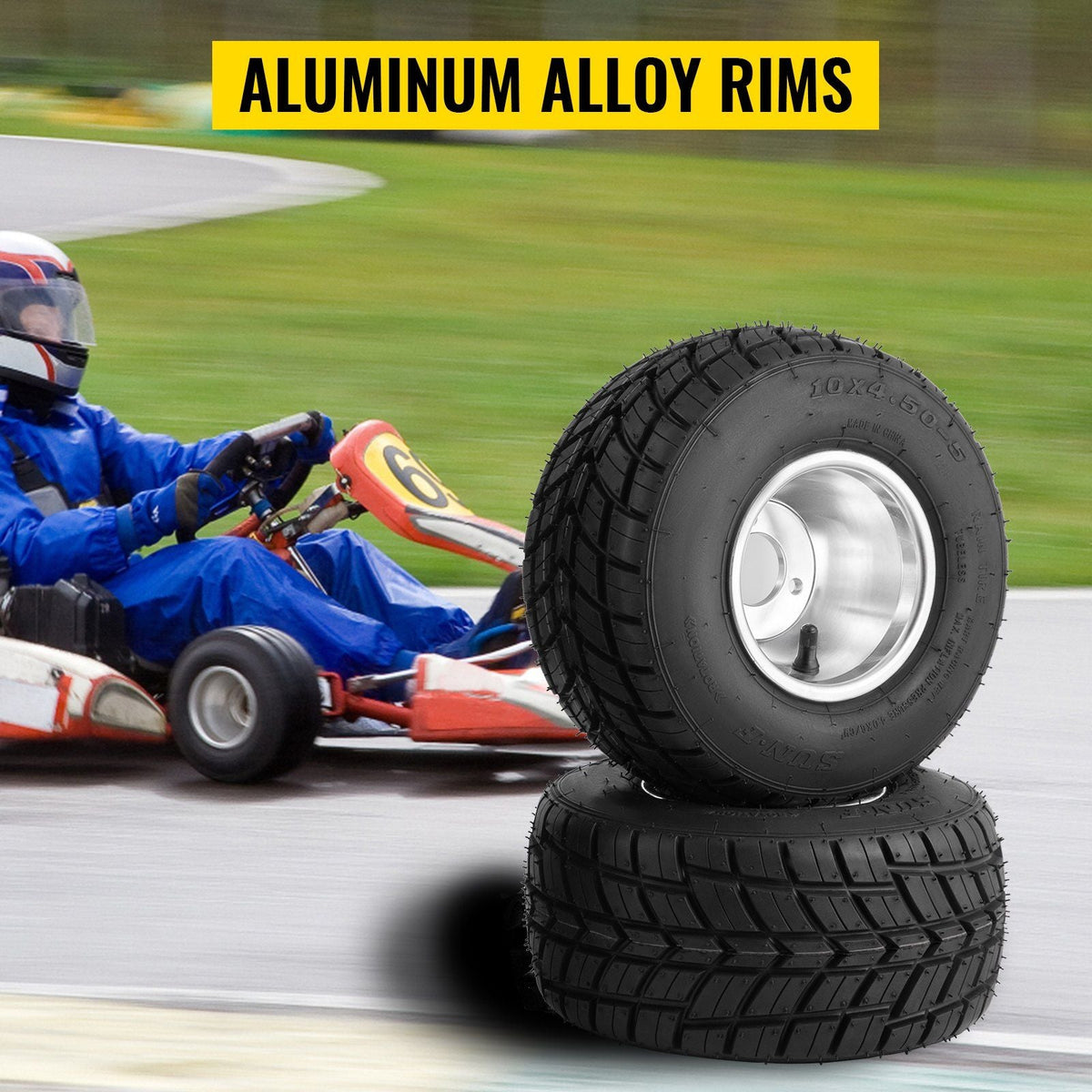 Go Kart Tires and Rims, 2pcs Front Tires Rims, Go Cart Wheels and Tires 10"x 4.50" Front, HUB- Rim Fit Bolt Pattern 58 mm/2.28 inch with 3 Holes for Go Kart, Drift Trike, Buggy