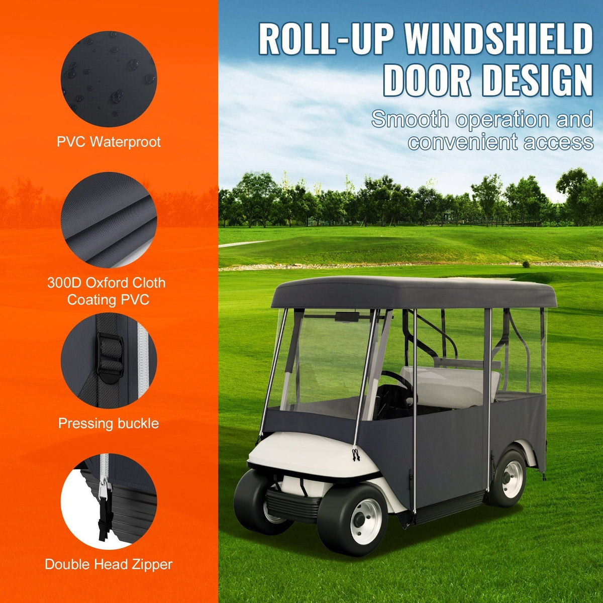 Golf Cart Enclosure 86'', 4-Person Golf Cart Cover, 4-Sided Fairway Deluxe, 300D Waterproof Driving Enclosure with Transparent Windows, Fit for EZGO, Club Car, Yamaha Cart