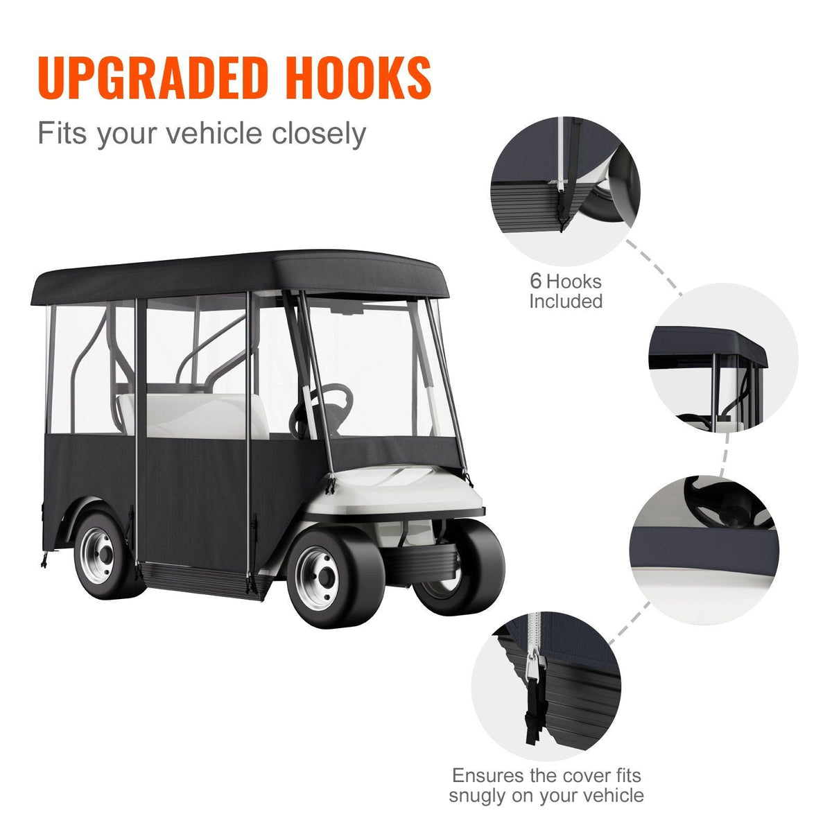 Golf Cart Enclosure 86'', 4-Person Golf Cart Cover, 4-Sided Fairway Deluxe, 300D Waterproof Driving Enclosure with Transparent Windows, Fit for EZGO, Club Car, Yamaha Cart