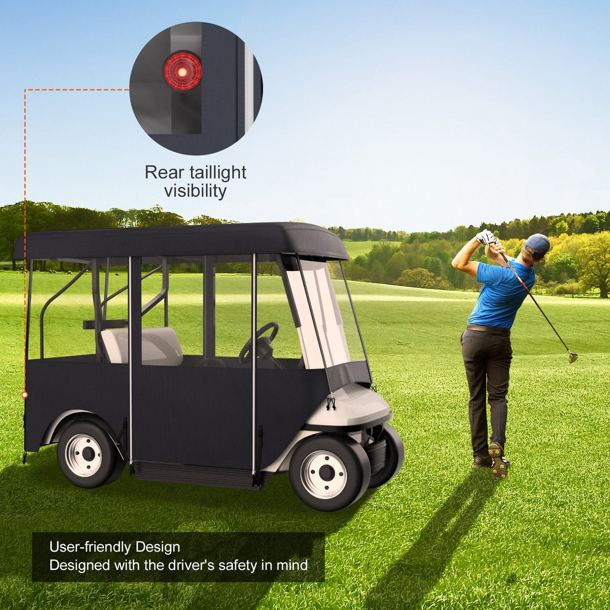 Golf Cart Enclosure 86'', 4-Person Golf Cart Cover, 4-Sided Fairway Deluxe, 300D Waterproof Driving Enclosure with Transparent Windows, Fit for EZGO, Club Car, Yamaha Cart