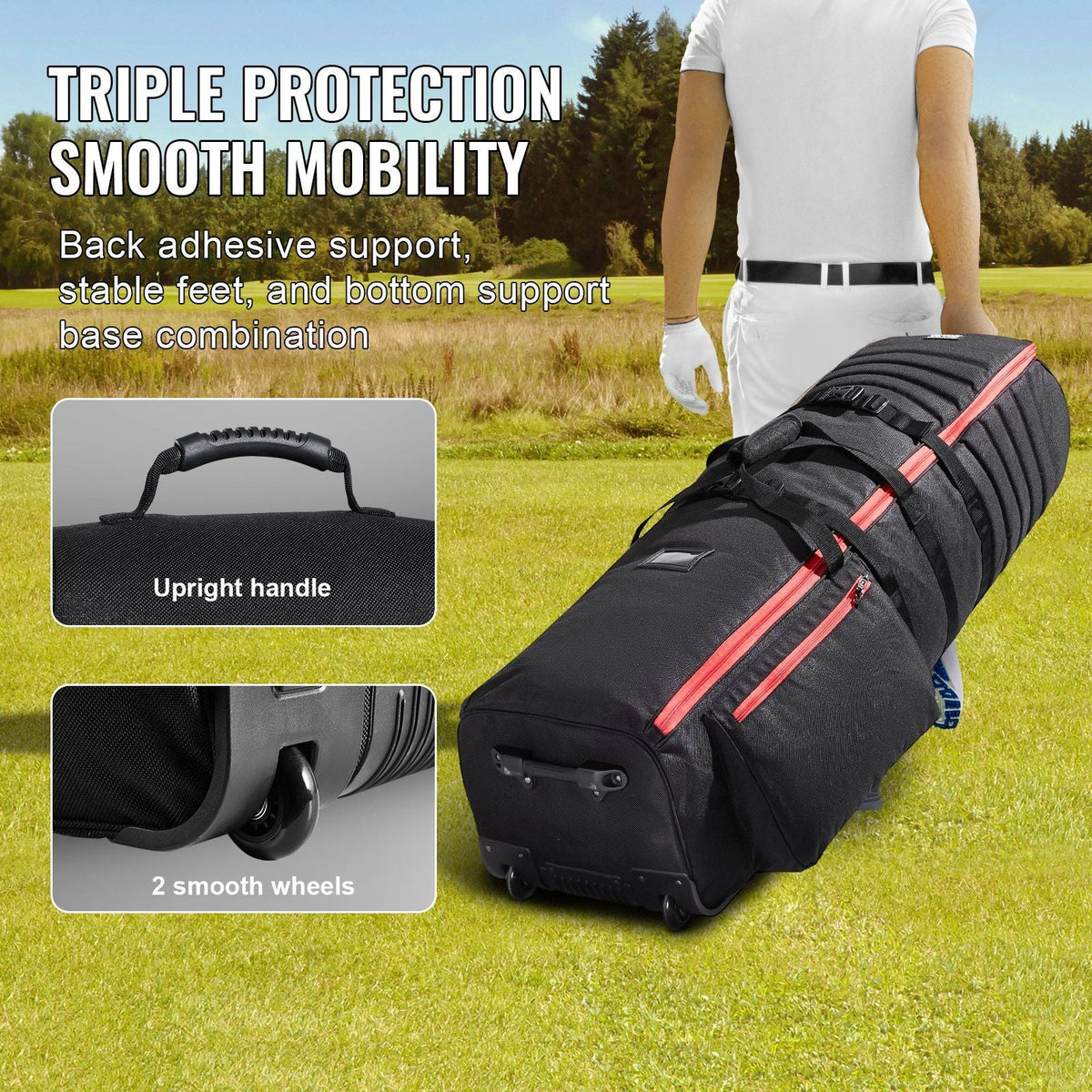 Golf Club Travel Bag Golf Luggage Case Cover with Wheels 1800D Oxford