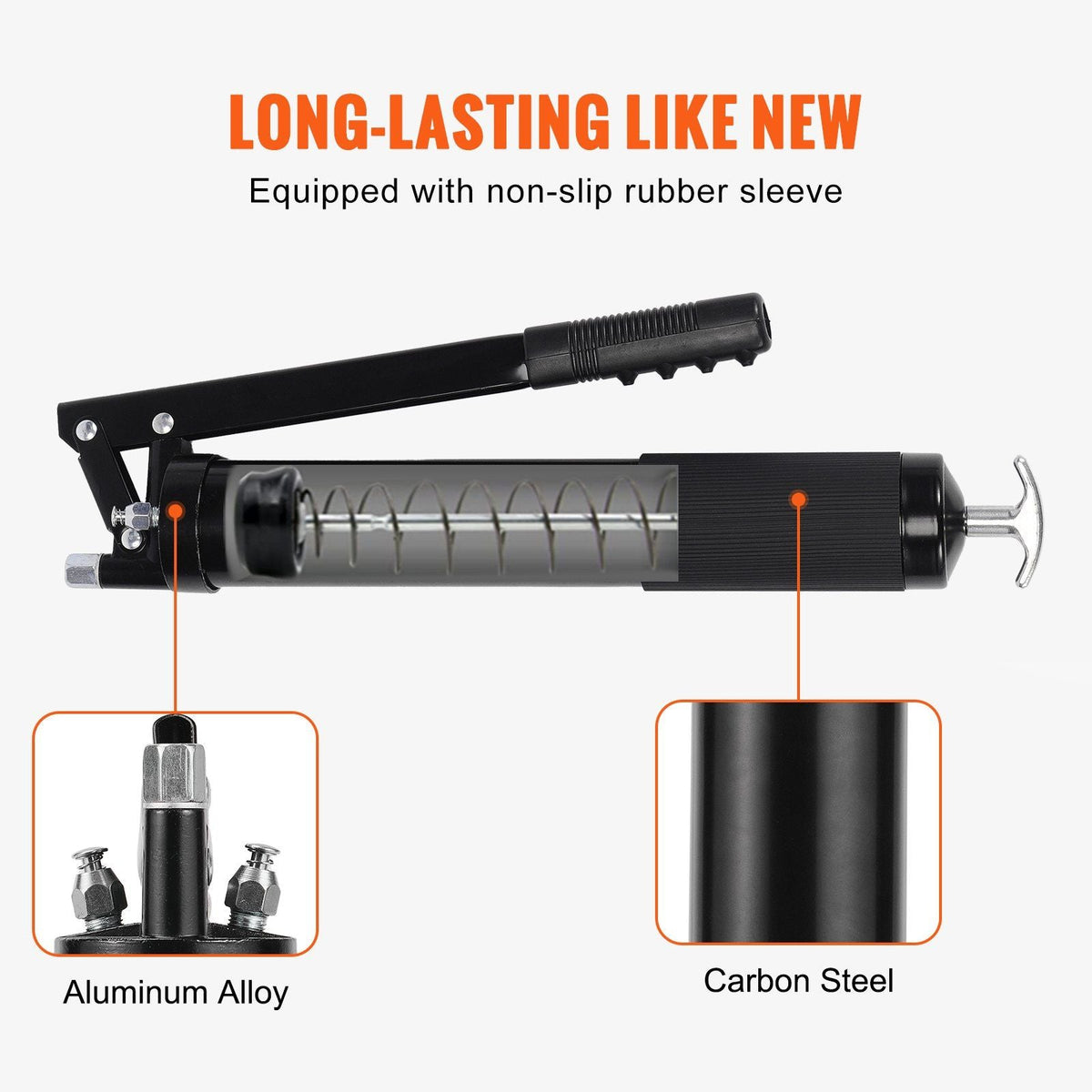 Grease Gun, 10000 PSI Max. Working Pressure, 20 OZ / 600 CC Capacity Heavy Duty Lever Action Grease Gun Kit, Includes 18.5 Inch Flexible Hose, 2 Black Flat Couplers, and 1 Straight Metal Pipes