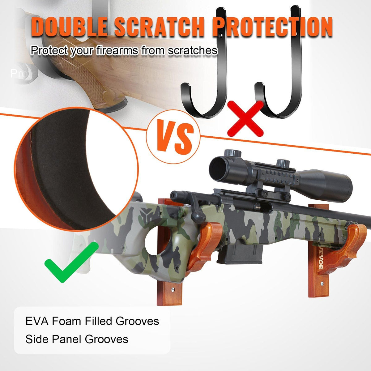 Gun Rack Wall Mount, Horizontal Gun Rack and Shotgun Hooks, Single Gun Storage Display Rack For Wall, Gun Holder with Soft Padding holds Rifles, Shotguns up to 50 lbs
