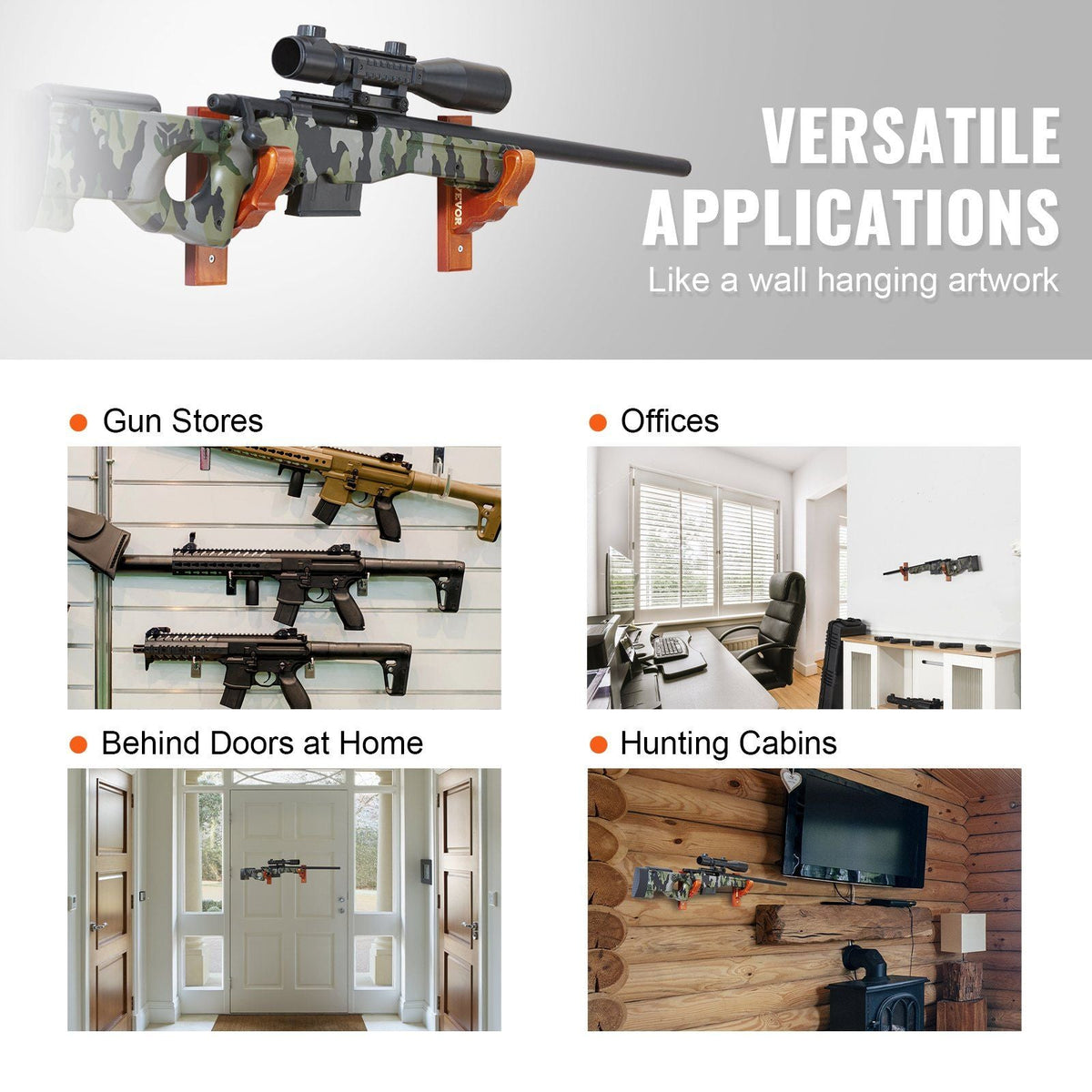 Gun Rack Wall Mount, Horizontal Gun Rack and Shotgun Hooks, Single Gun Storage Display Rack For Wall, Gun Holder with Soft Padding holds Rifles, Shotguns up to 50 lbs