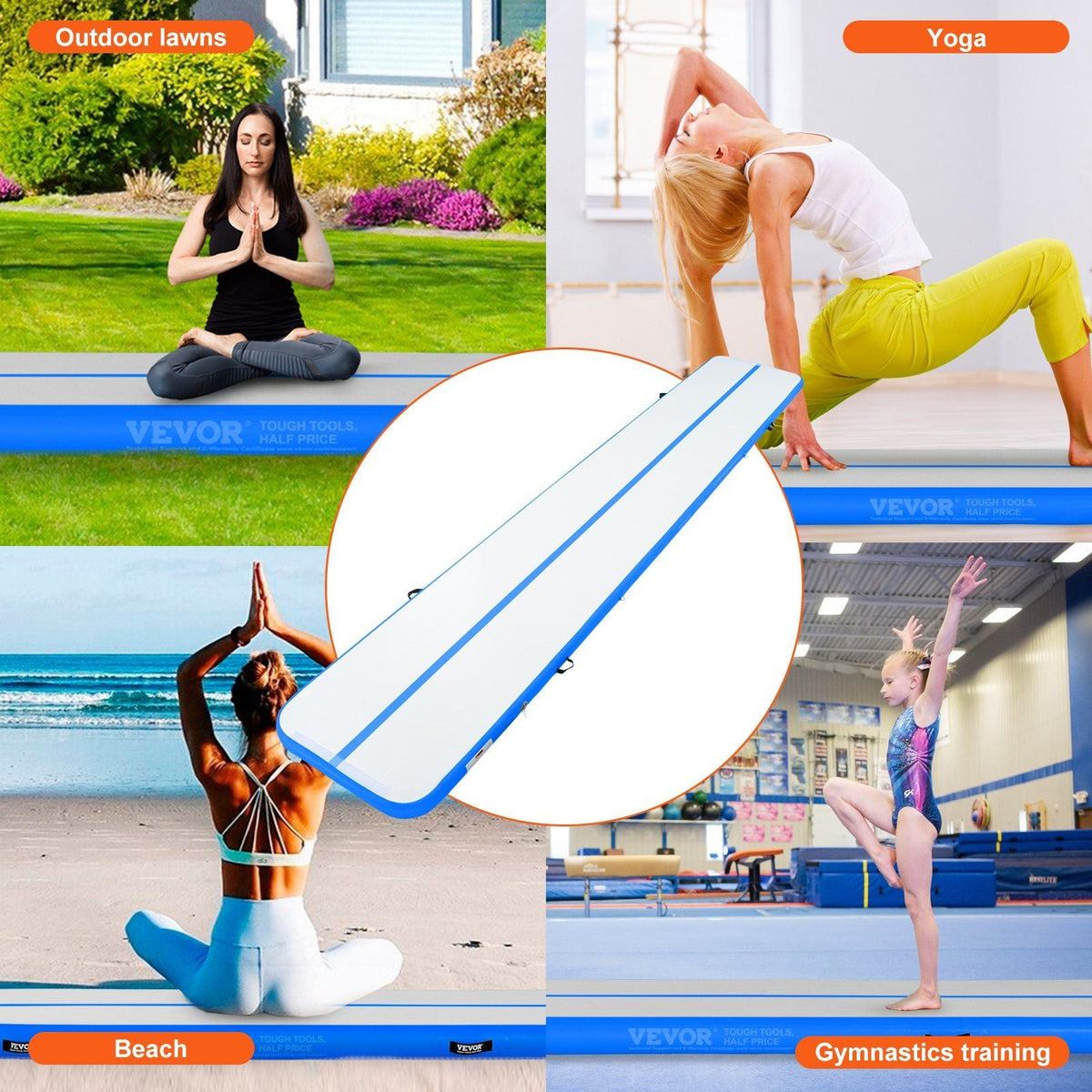 Gymnastics Air Mat, 4 inch Thickness Inflatable Gymnastics Tumbling Mat, Tumble Track with Electric Pump, Training Mats for Home Use/Gym/Yoga/Cheerleading/Beach/Park/Water, 20 ft, Blue
