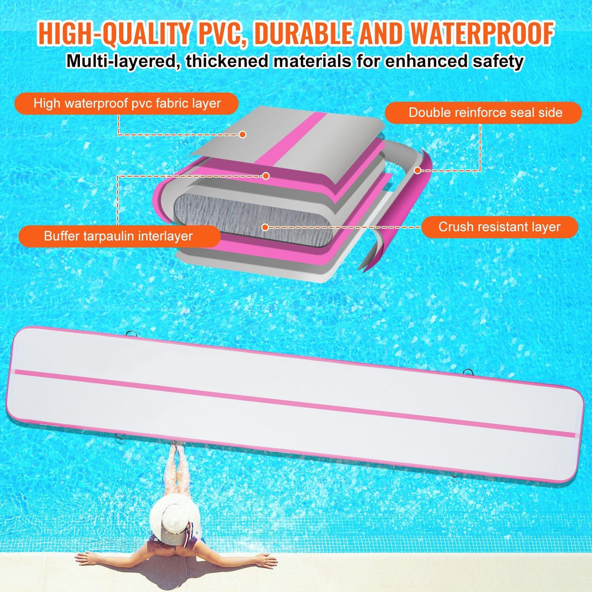 Gymnastics Air Mat, 4 inch Thickness Inflatable Gymnastics Tumbling Mat, Tumble Track with Electric Pump, Training Mats for Home Use/Gym/Yoga/Cheerleading/Beach/Park/Water, 20 ft, Pink