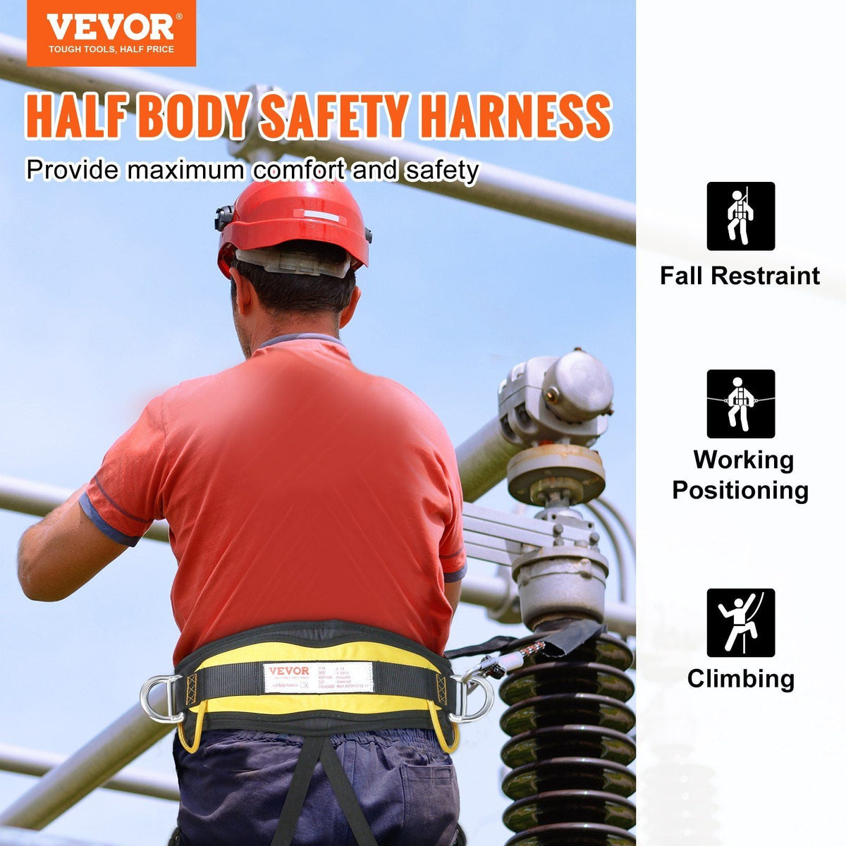 Half Body Safety Harness, Tree Climbing Harness with Added Padding on Waist and Leg, Half Protection Harness 340 lbs, ASTM F1772-17 Certification, for Fire Rescuing Caving Rock Climbing