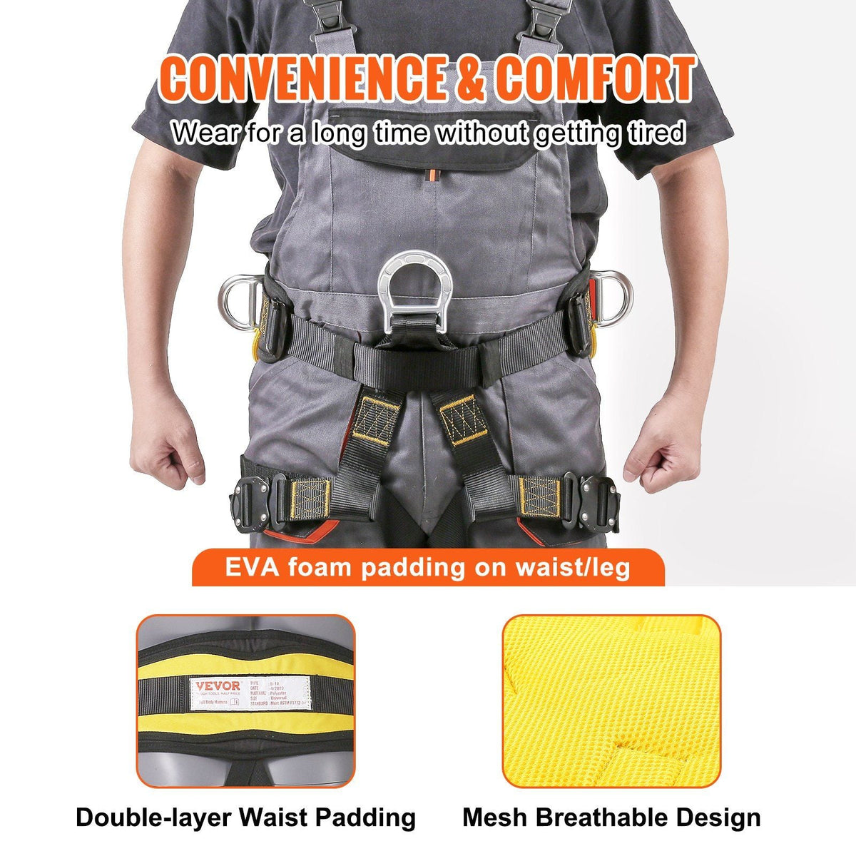 Half Body Safety Harness, Tree Climbing Harness with Added Padding on Waist and Leg, Half Protection Harness 340 lbs, ASTM F1772-17 Certification, for Fire Rescuing Caving Rock Climbing