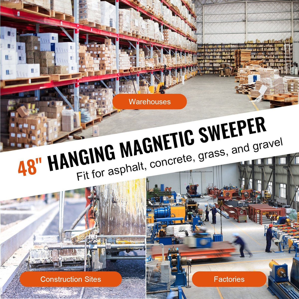Hanging Magnetic Magnet Sweeper 48 inch Magnet Sweeper 67 LBS Magnetic Forklift Sweeper Industrial Magnets Steel Material Hunting Accessories for Picking Up Nails, Bolts, Iron Chips