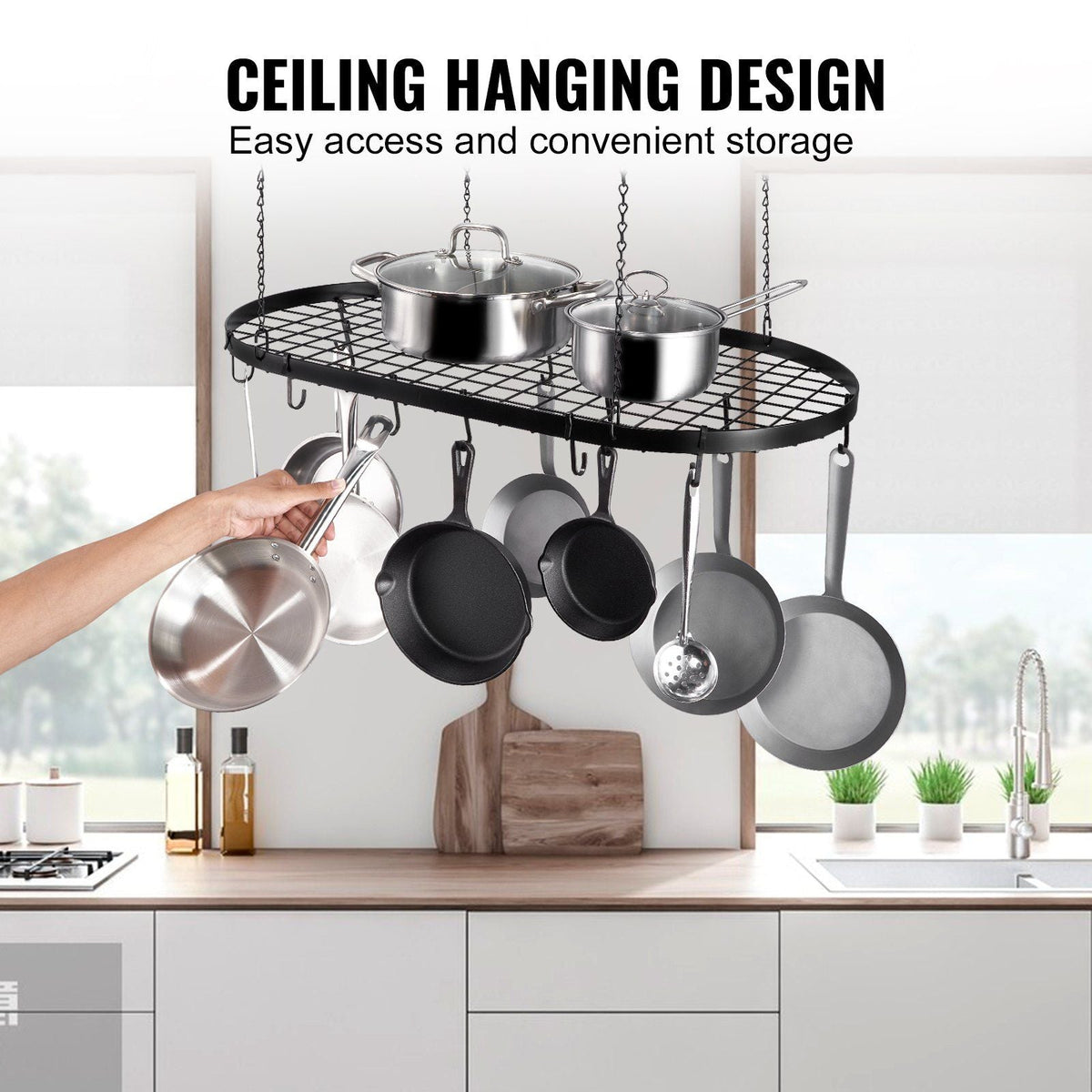 Hanging Pot Rack, 36 inch Hanging Pot Rack Ceiling Mount, Ceiling Pot Rack with 20 S Hooks, 80 lbs Loading Weight, Ideal for Home, Restaurant, Kitchen Cookware, Utensils