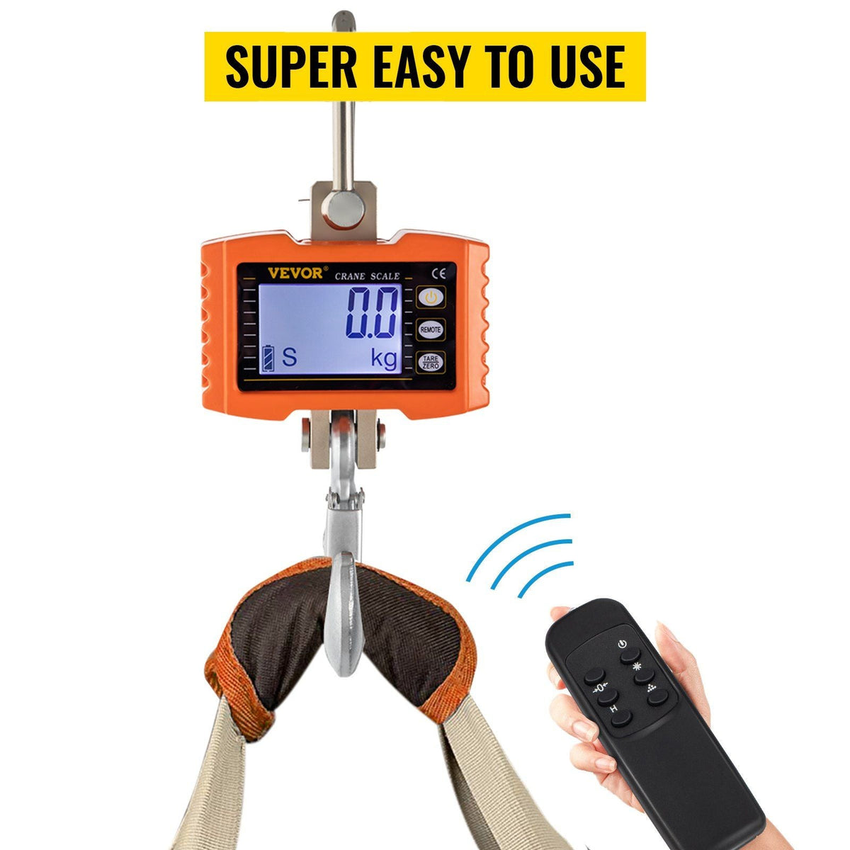 Hanging Scale 1000KG (2200LBS) Orange Digital Industrial Heavy Duty Crane Scale with Accurate Reloading Spring Sensor for Hunting Farm or Construction