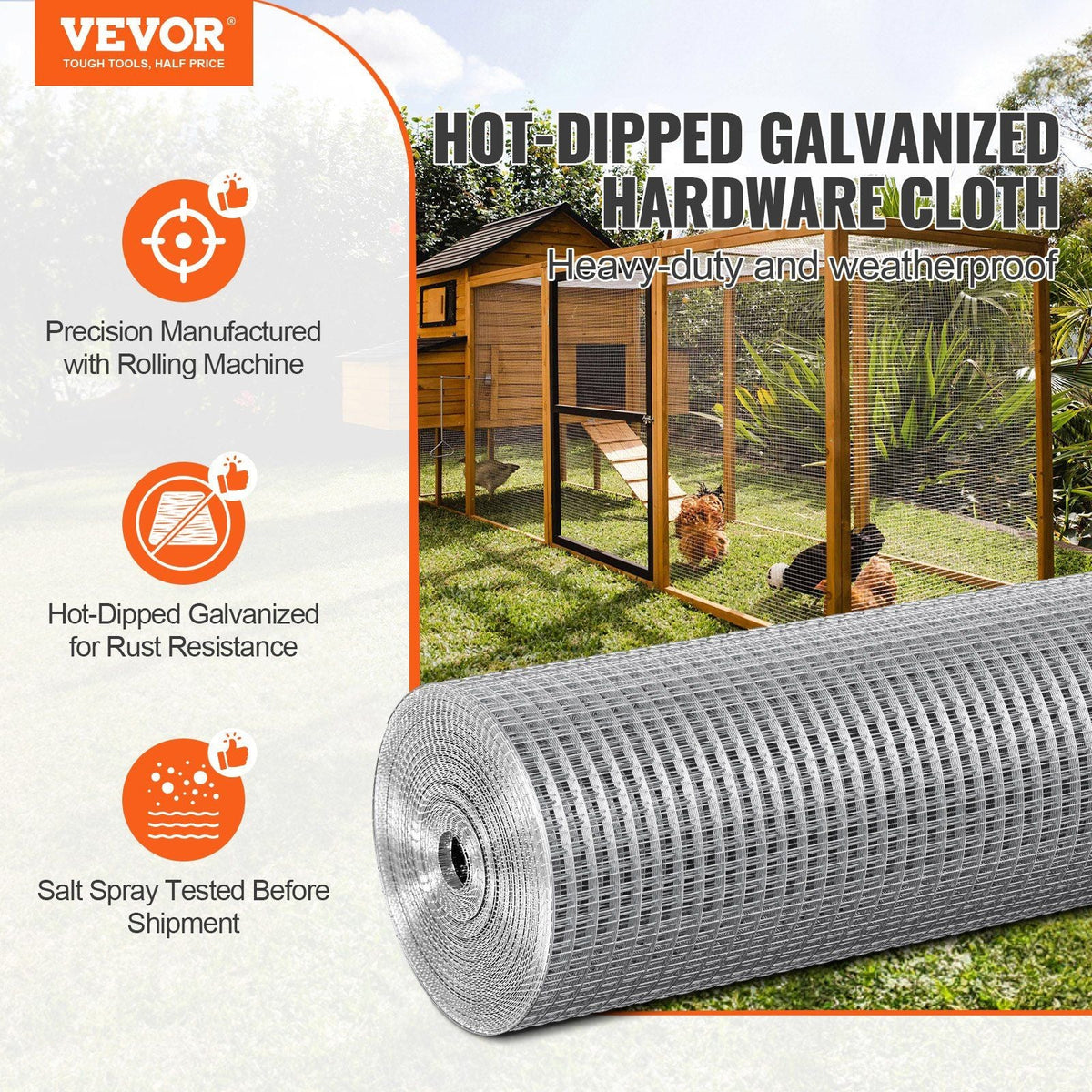 Hardware Cloth, 1/2 inch 36in x 50 ft 19 Gauge, Hot Dipped Galvanized Wire Mesh Roll, Chicken Wire Fencing, Wire Mesh for Rabbit Cages, Garden, Small Rodents