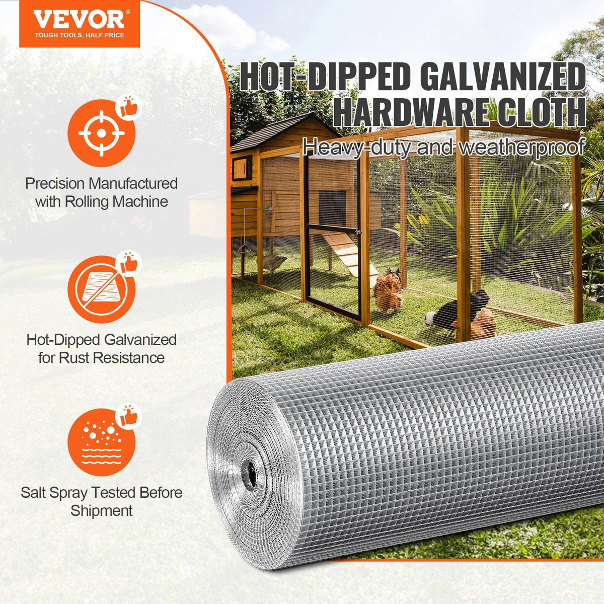 Hardware Cloth, 1/4 inch 36in x 50 ft 23 Gauge, Hot Dipped Galvanized Wire Mesh Roll, Chicken Wire Fencing, Wire Mesh for Rabbit Cages, Garden, Small Rodents