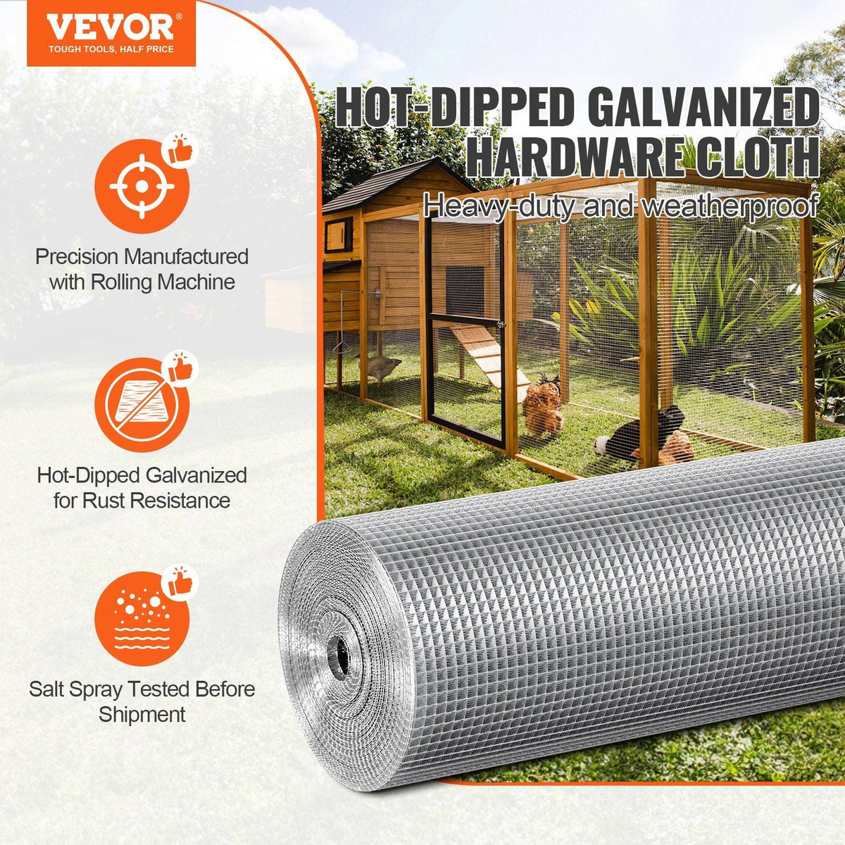 Hardware Cloth, 1/4 inch 48in x 50 ft 23 Gauge, Hot Dipped Galvanized Wire Mesh Roll, Chicken Wire Fencing, Wire Mesh for Rabbit Cages, Garden, Small Rodents