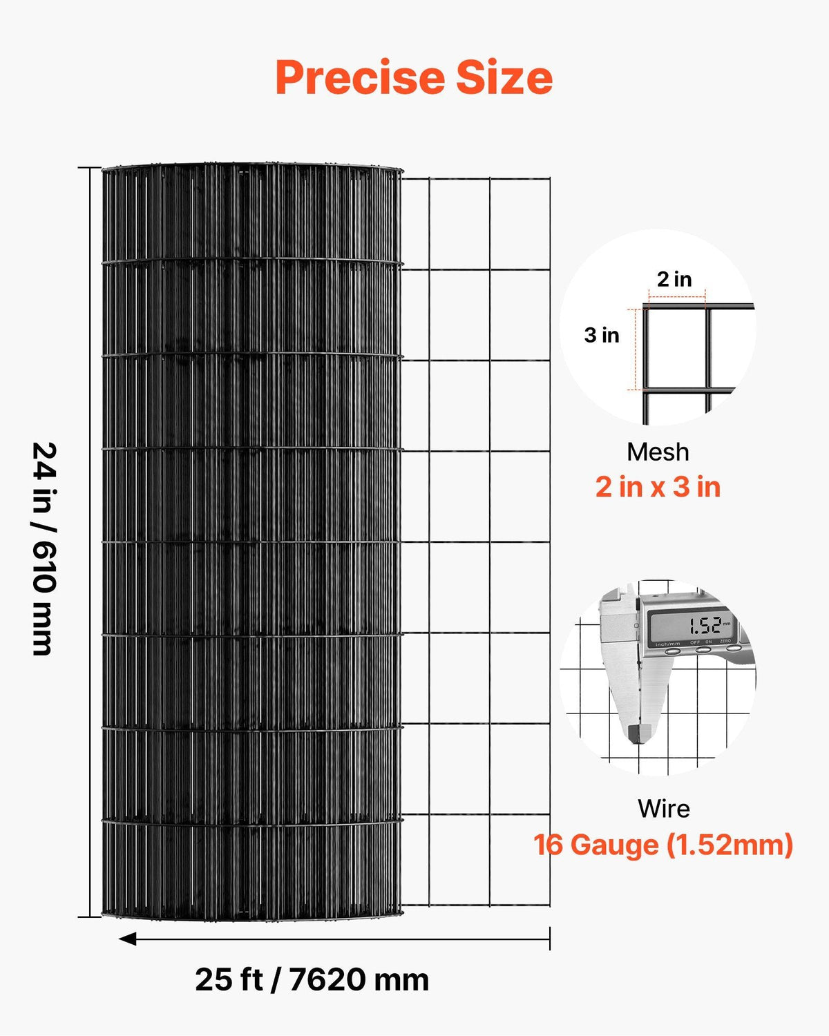 Hardware Cloth 24 in x 25 ft, 2 x 3 in Mesh 16 Gauge Galvanized Wire Mesh Roll, Weather-Resistant Vinyl Coated Chicken Wire Fencing, Heavy Duty Welded Garden Plant Fencing for Rabbit Cage Snake