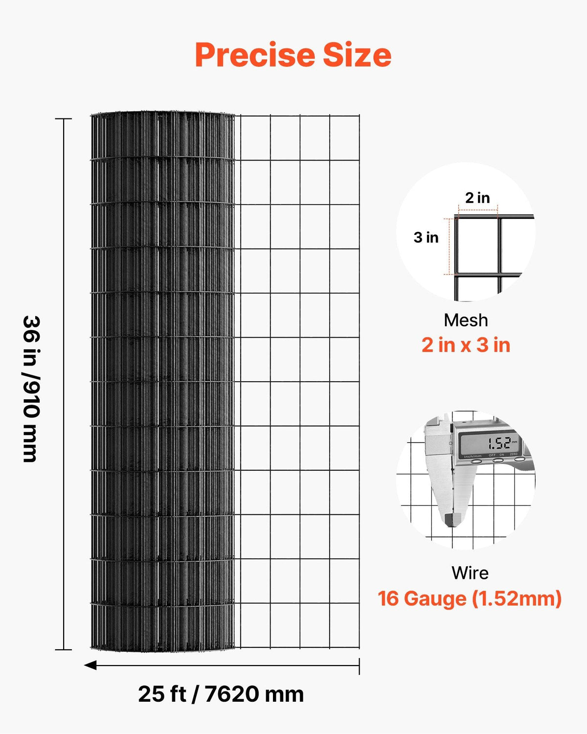 Hardware Cloth 36 in x 25 ft, 2 x 3 in Mesh 16 Gauge Galvanized Wire Mesh Roll, Weather-Resistant Vinyl Coated Chicken Wire Fencing, Heavy Duty Welded Garden Plant Fencing for Rabbit Cage Snake