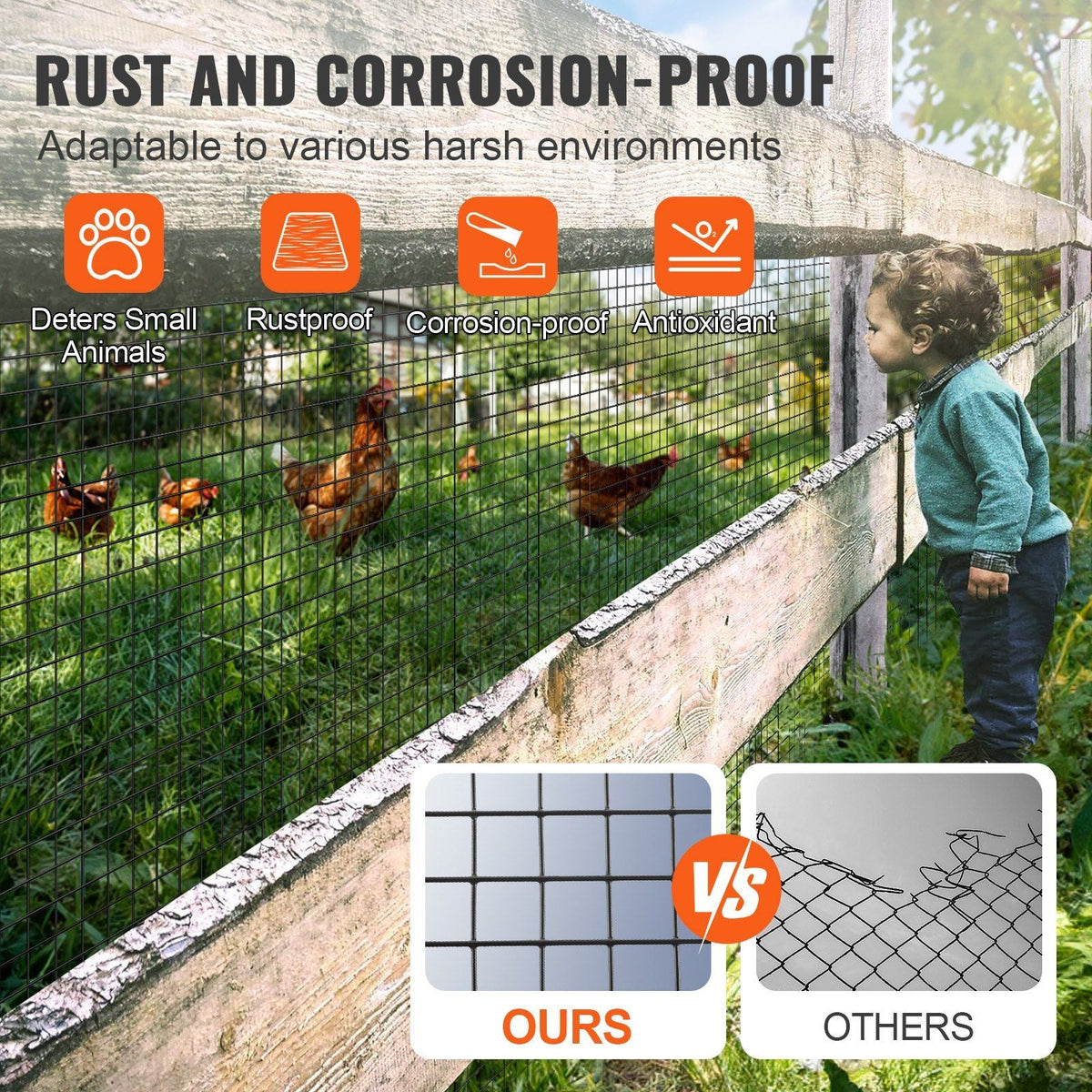 Hardware Cloth, 48'' x 100' Galvanized Wire Mesh Roll, 19 Gauge Chicken Wire Fence Roll, Vinyl Coating Metal Wire Mesh for Chicken Coop Barrier, Rabbit Snake Fences, Poultry Enclosures
