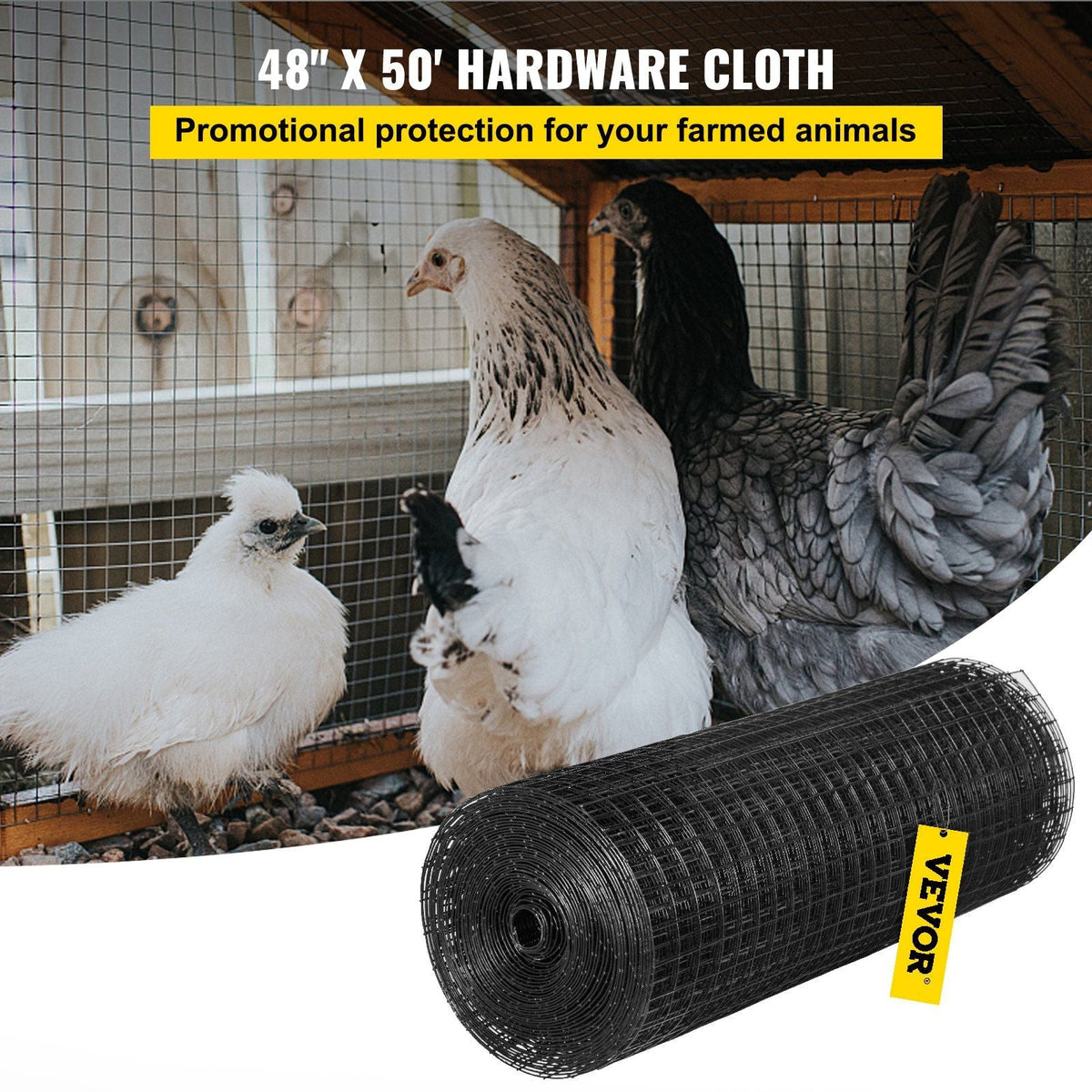 Hardware Cloth, 48" x 50' & 1"x1" Mesh Size, Galvanized Steel Vinyl Coated 16 Gauge Chicken Wire Fencing w/A Cutting Plier & A Pair of Fabric Gloves, for Garden Fencing & Pet Enclosures, Black