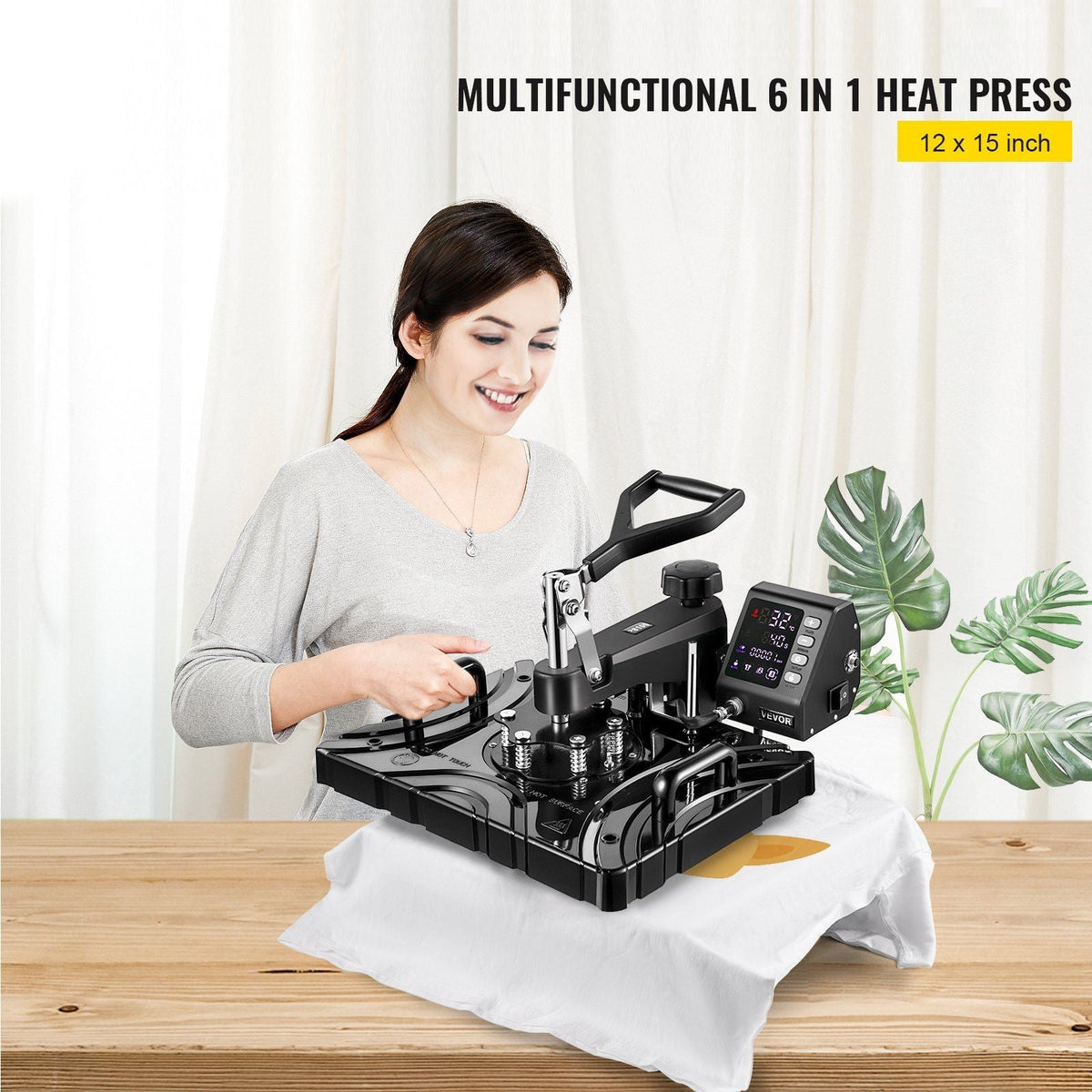 Heat Press 12X15 Inch 800W 6 in 1 Heat Press Swing Away Black Sublimation Machine T-Shirt Printer Transfer with Precise Control LED Display Dual-Tube Heating for DIY Shoes Cap Mugs