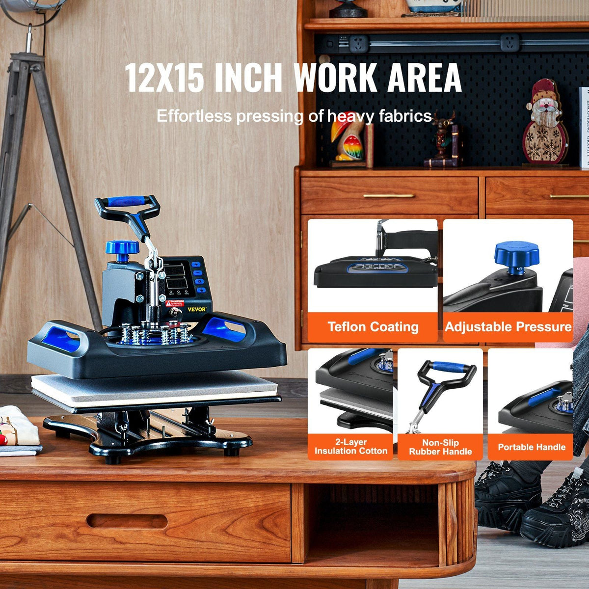 Heat Press Machine 12 x 15 Inch 8 in 1 Heat Press Sublimation Machine 360° Rotation Swing Away 8 in 1 Shirt Printing Machine Dual-Tube Heating for DIY T-Shirts Cap & Mugs Blue